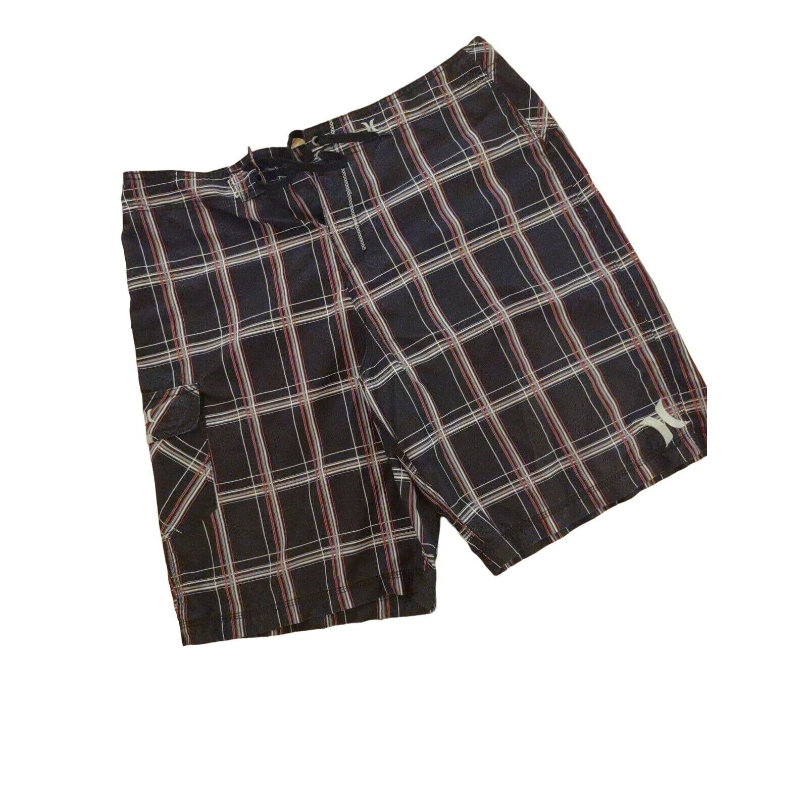 Hurley Hurley Mens Navy Blue Red White Plaid Drawstring Cargo Short Size US 38 / EU 54 - 2 Thumbnail