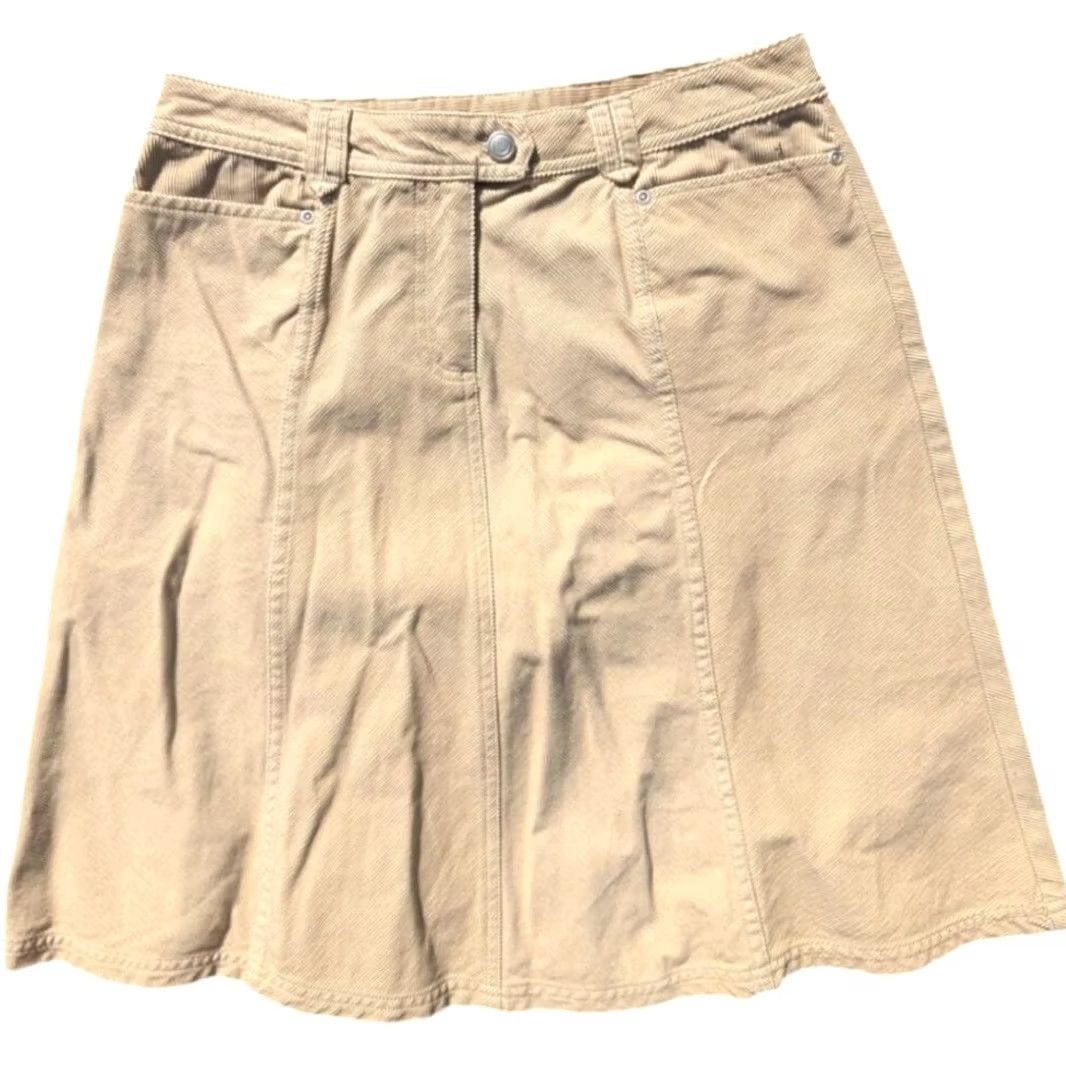 Madison Madison & Max Skirt A-Line Corduroy 10P Petite Women Beige Knee Length Zipper Button EUC Size 32" / US 10 / IT 46 - 4 Thumbnail