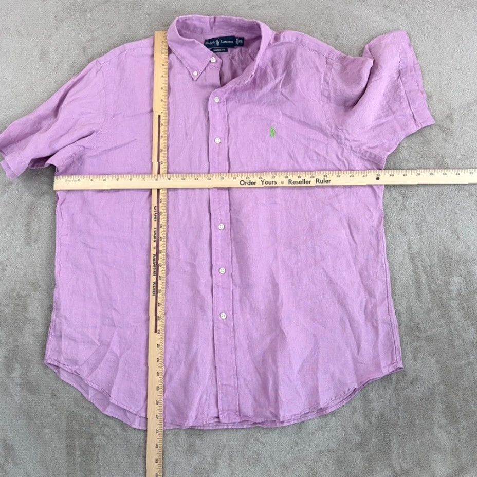 Polo Ralph Lauren VINTAGE Polo Ralph Lauren Classic Fit Shirt Men XL Lavender 100% Linen Short Sleeve Button-Up Collared Pony Embroidered Solid Size US XL / EU 56 / 4 - 5 Thumbnail