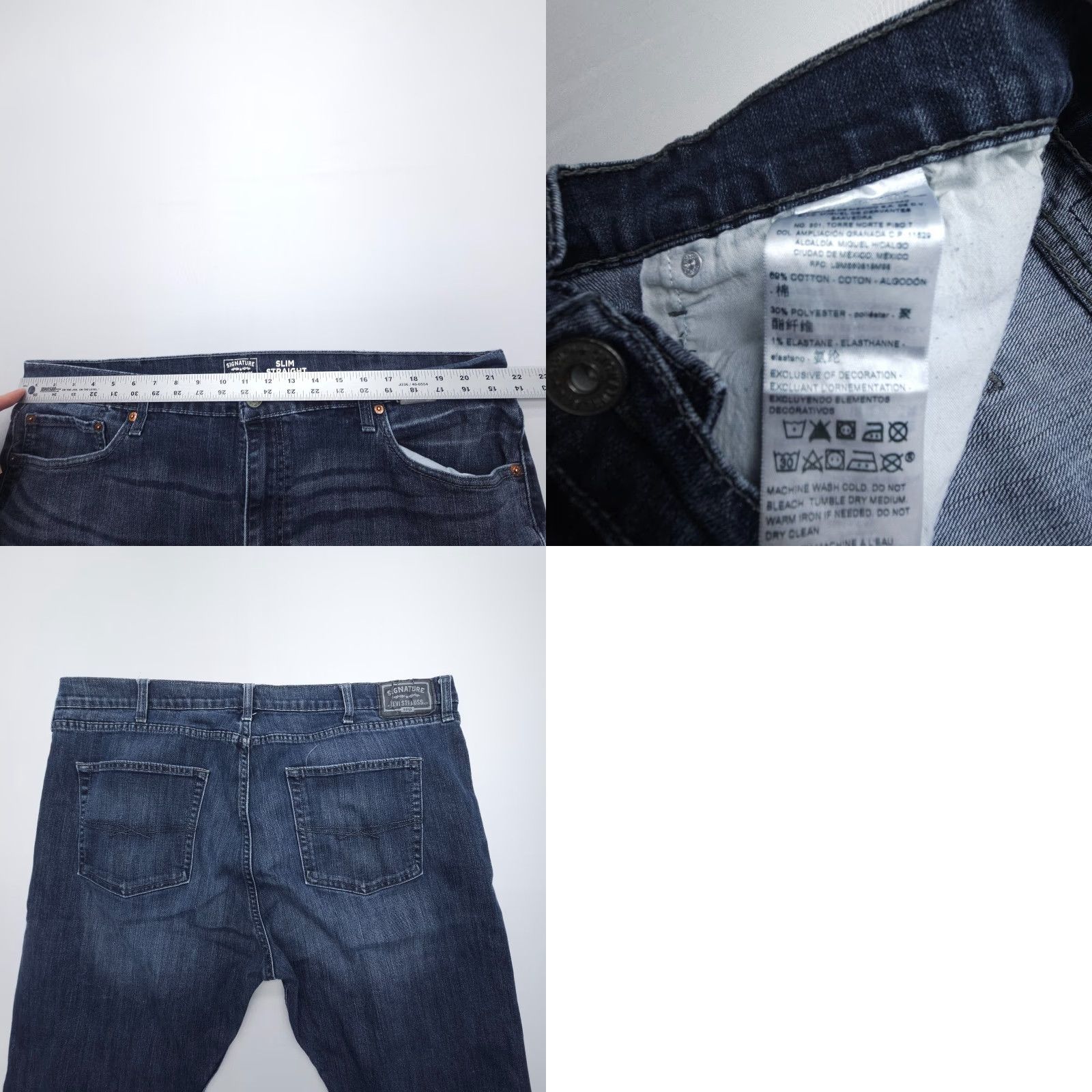 Levi's Levi's Signature Slim Straight Denim Jeans Mens 44 x 30 Dark Wash Cotton Blend Blue 5-Pocket Stretch Size US 44 / EU 60 - 8 Thumbnail