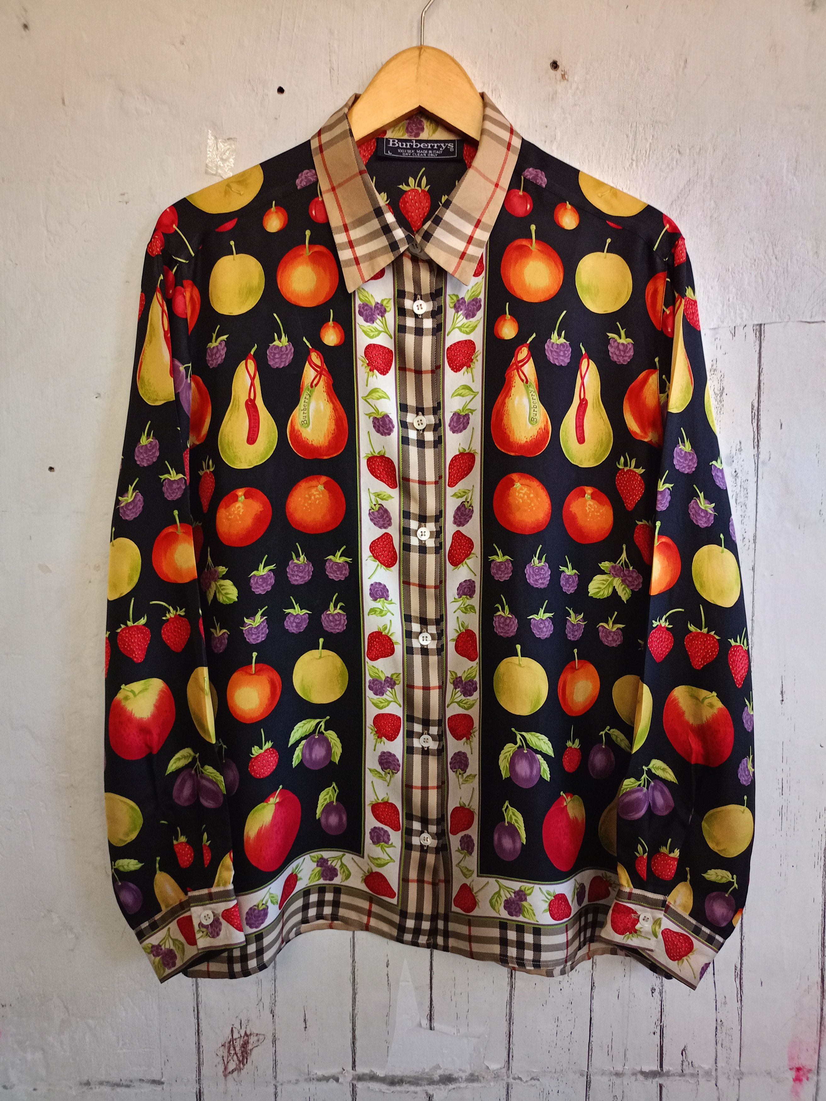 Burberry × Vintage Burberrys Silk fruits Print button shirts Size L / US 10 / IT 46 - 1 Thumbnail