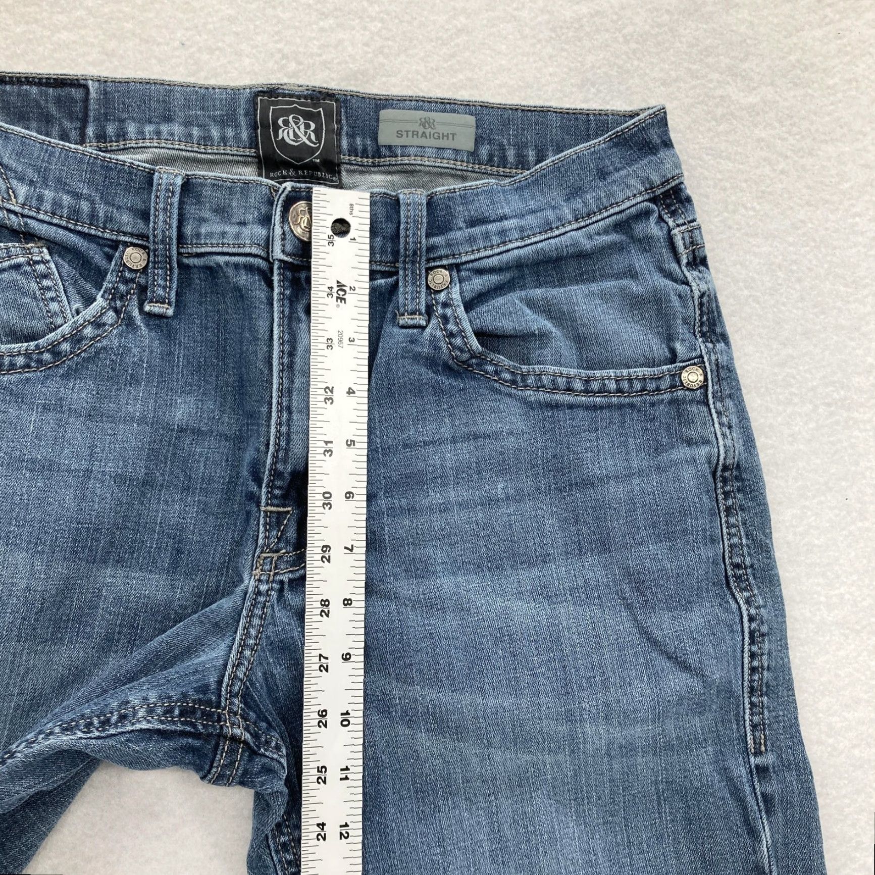 Vintage Rock & Republic Jeans Mens 32x32 Blue Straight Stretch Denim Zip Fly Grunge Rock Size US 32 / EU 48 - 7 Thumbnail