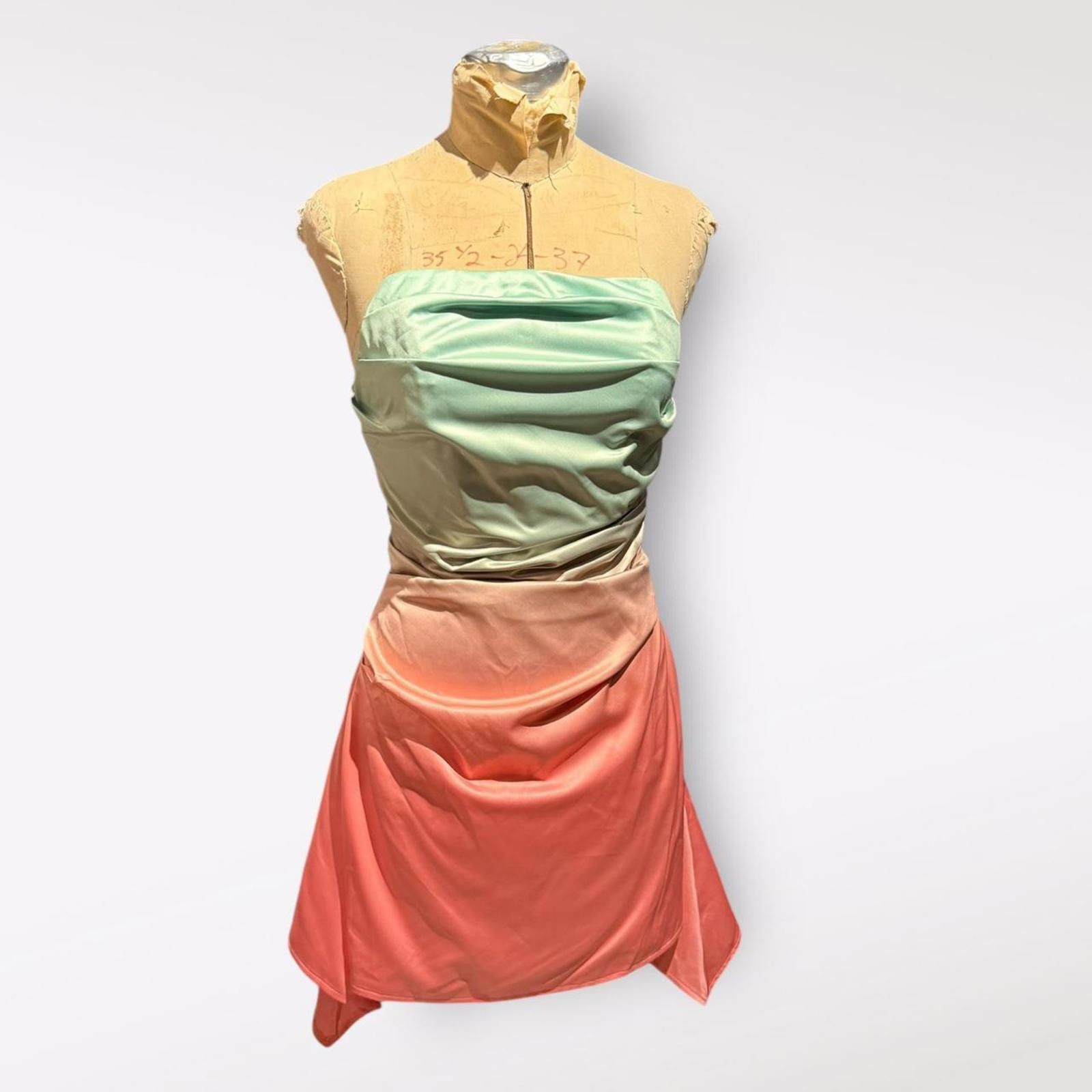 pink and green ombre dress Pink and Green Charmeuse Ruffle Strap Crossover Ombre Gown