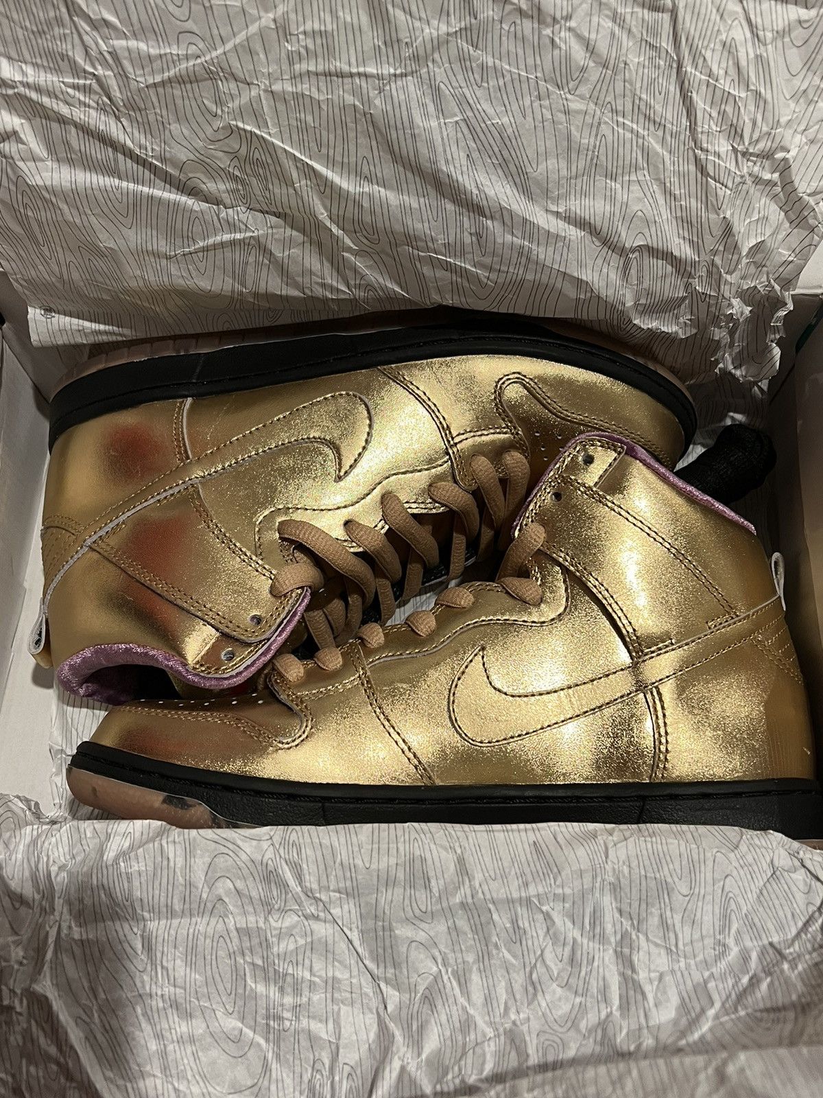 Nike New Sample Nike Humidity Dunk SB High Trumpet Metallic Gold | Grailed