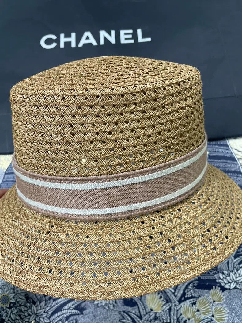 Dior Dior Size59 Pink embroidered letter webbing woven straw hat Size ONE SIZE - 4 Thumbnail