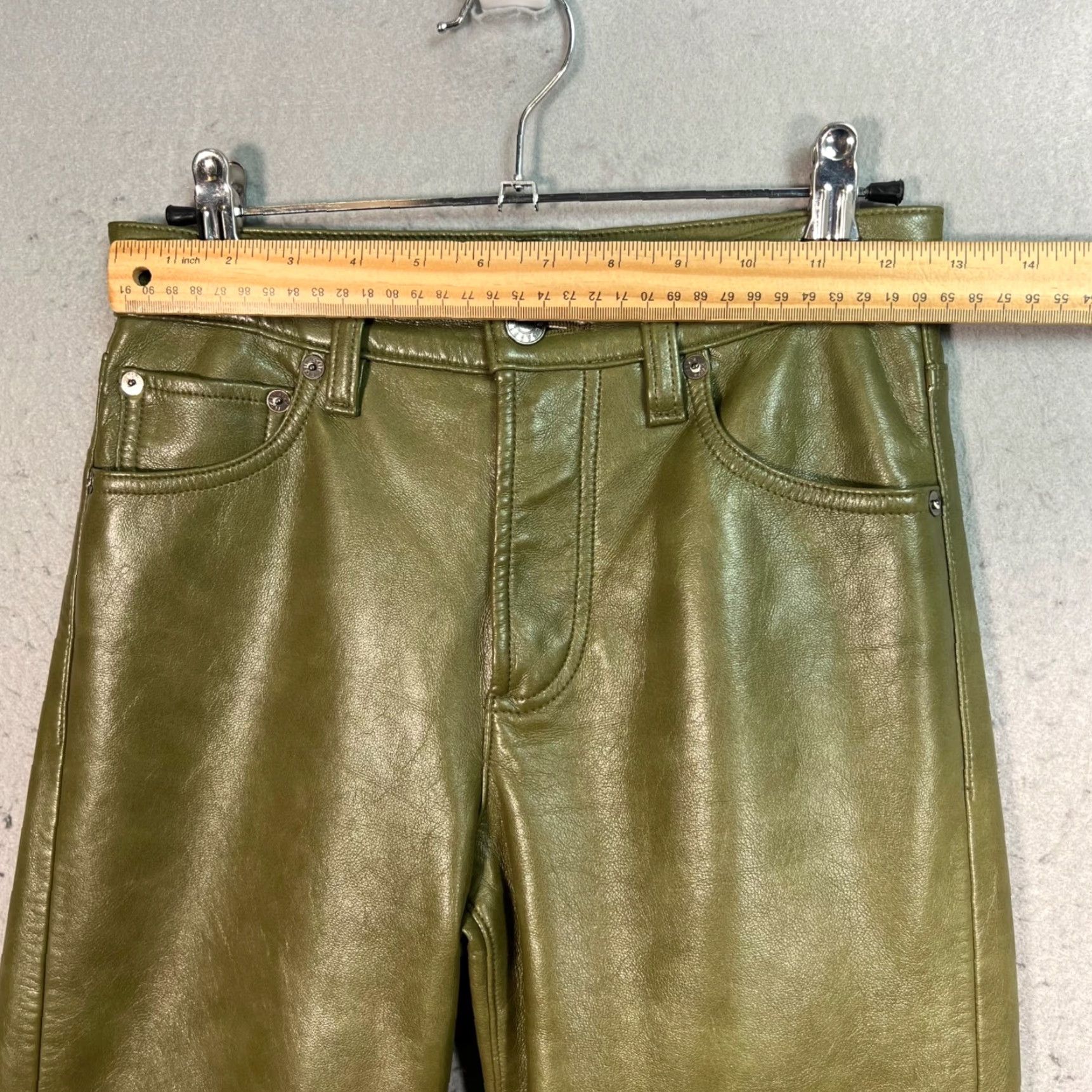 Agolde AGOLDE Pants Women's Size 23 Straight Ankle Green Recycled Leather Blend Front Zip Pockets 29in Inseam Size 40" / US 18 - 5 Thumbnail