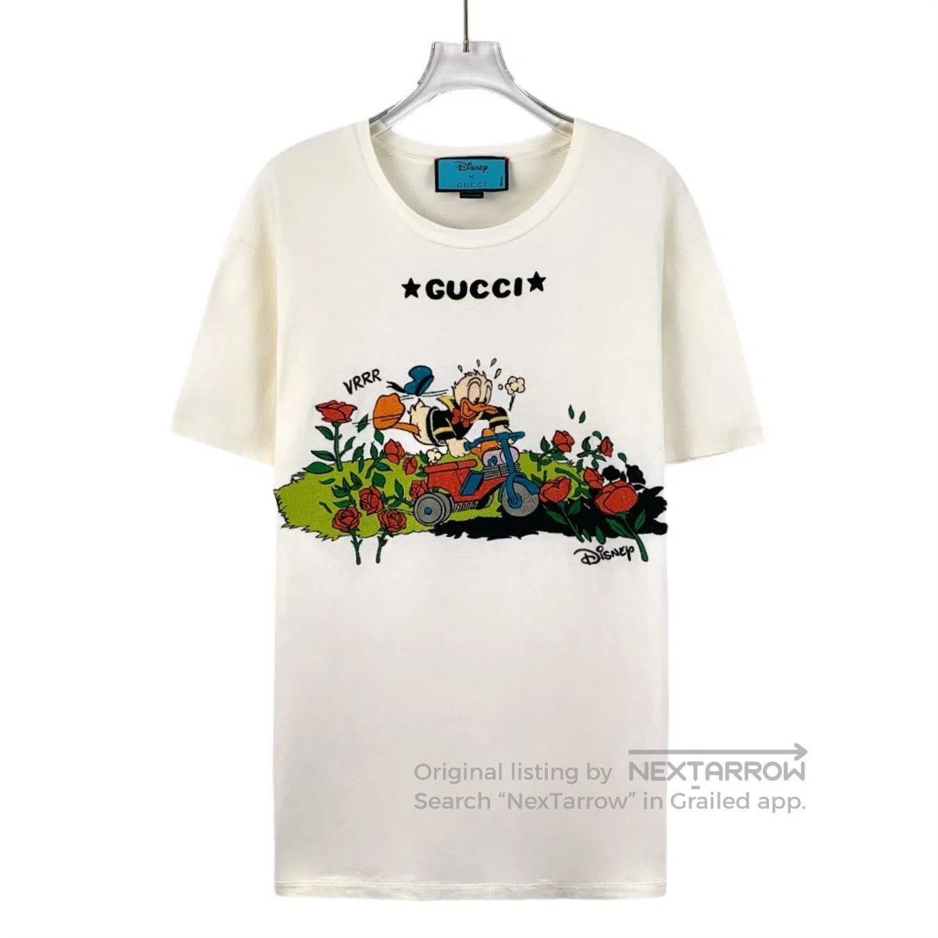 Gucci Guicci White Logo Donald Duck Embroidered Cotton Crew Neck Size US S / EU 44-46 / 1 - 1 Thumbnail