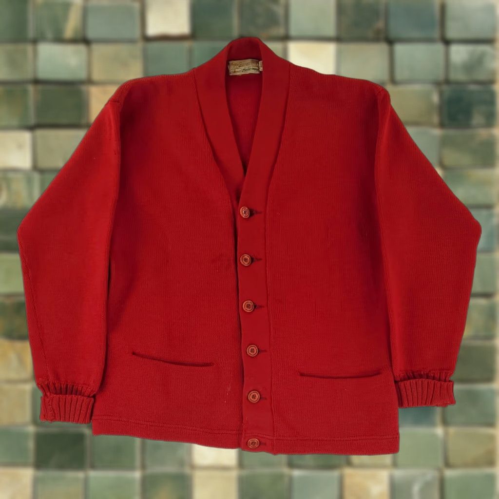 Holloway VINTAGE Burean Holloway Sweater Cardigan Wool VTG 50s 60s Red Mens XL Size US XL / EU 56 / 4 - 1 Thumbnail