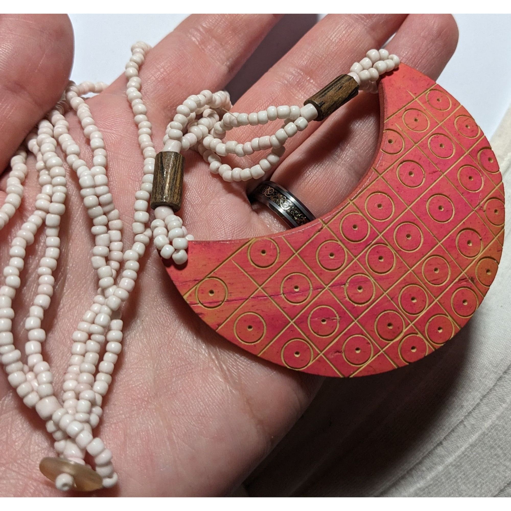 Other Beaded Necklace With Geometric Pendant In Pink & White Size ONE SIZE - 11 Thumbnail