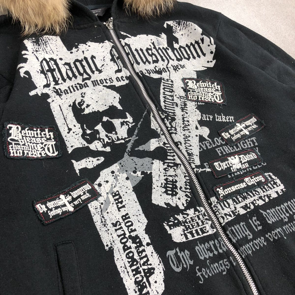 If Six Was Nine 2000s Beaumere Skulls Poem Patch Gothic Punk Fur Zip Hoodie Size US L / EU 52-54 / 3 - 5 Thumbnail