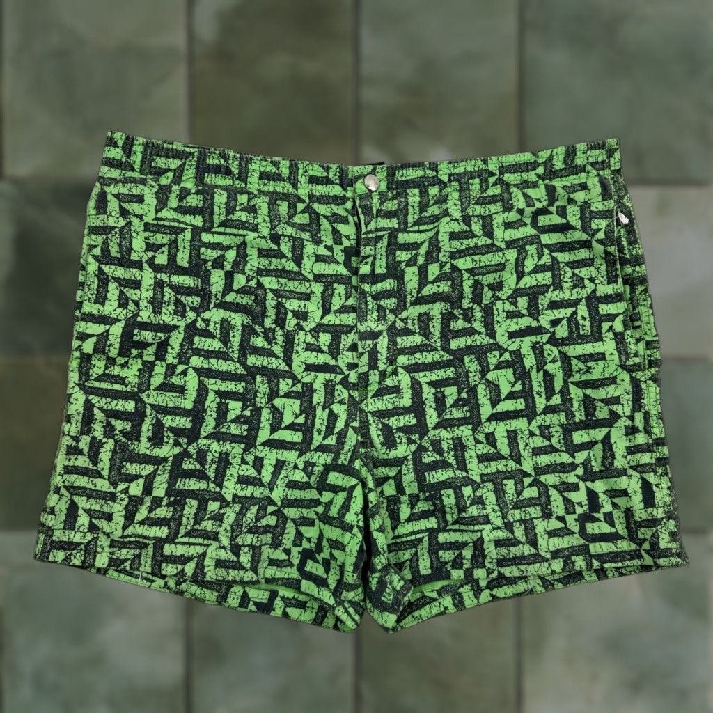 Vintage VINTAGE Morey Boogie Shorts Men Adult Medium Surfing Beach Hipster 1980s Green Geometric Pockets 34 Inseam 4 in USA Size US 31 - 1 Thumbnail