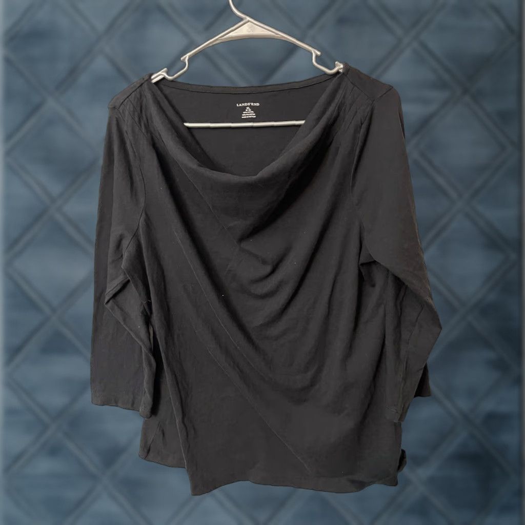 Lands' End Lands' End Black 3/4 Sleeve Cowl Neck Tunic Shirt XL Womens Lands' End XL Black Tunic Shirt Dressy Casual Knit Cotton Polyester All Seasons Easy Care Size XL / US 12-14 / IT 48-50 - 1 Thumbnail