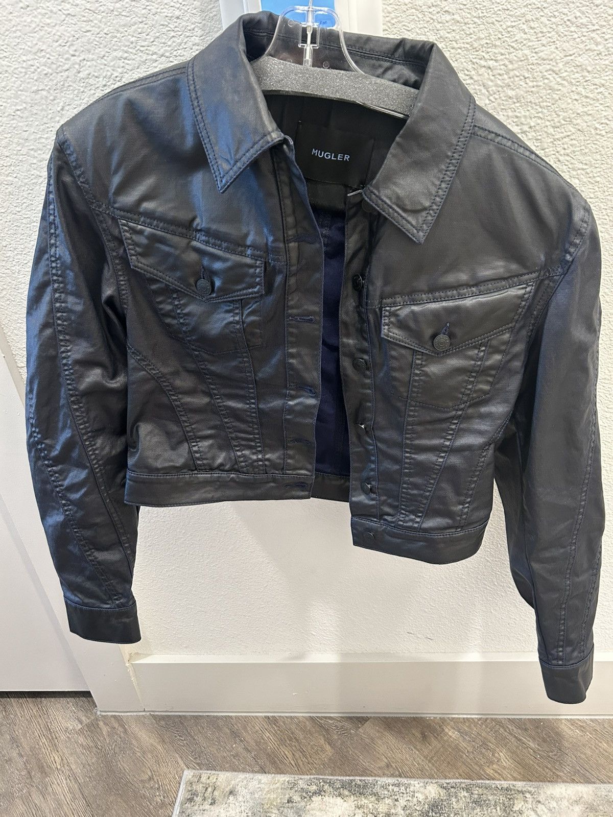Mugler × Thierry Mugler BLUE WAXED DENIM JACKET Size M / US 6-8 / IT 42-44 - 7 Thumbnail