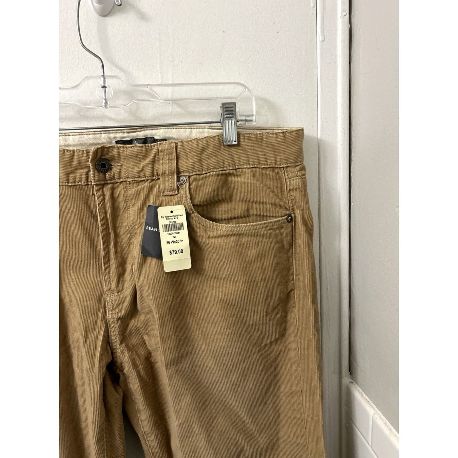 Vintage LL Bean Signature Washed Corduroy Pants Mens 36x30 Tan Slim Straight NWT 5-Pocket Logo Chino Wool? Size US 36 / EU 52 - 5 Thumbnail