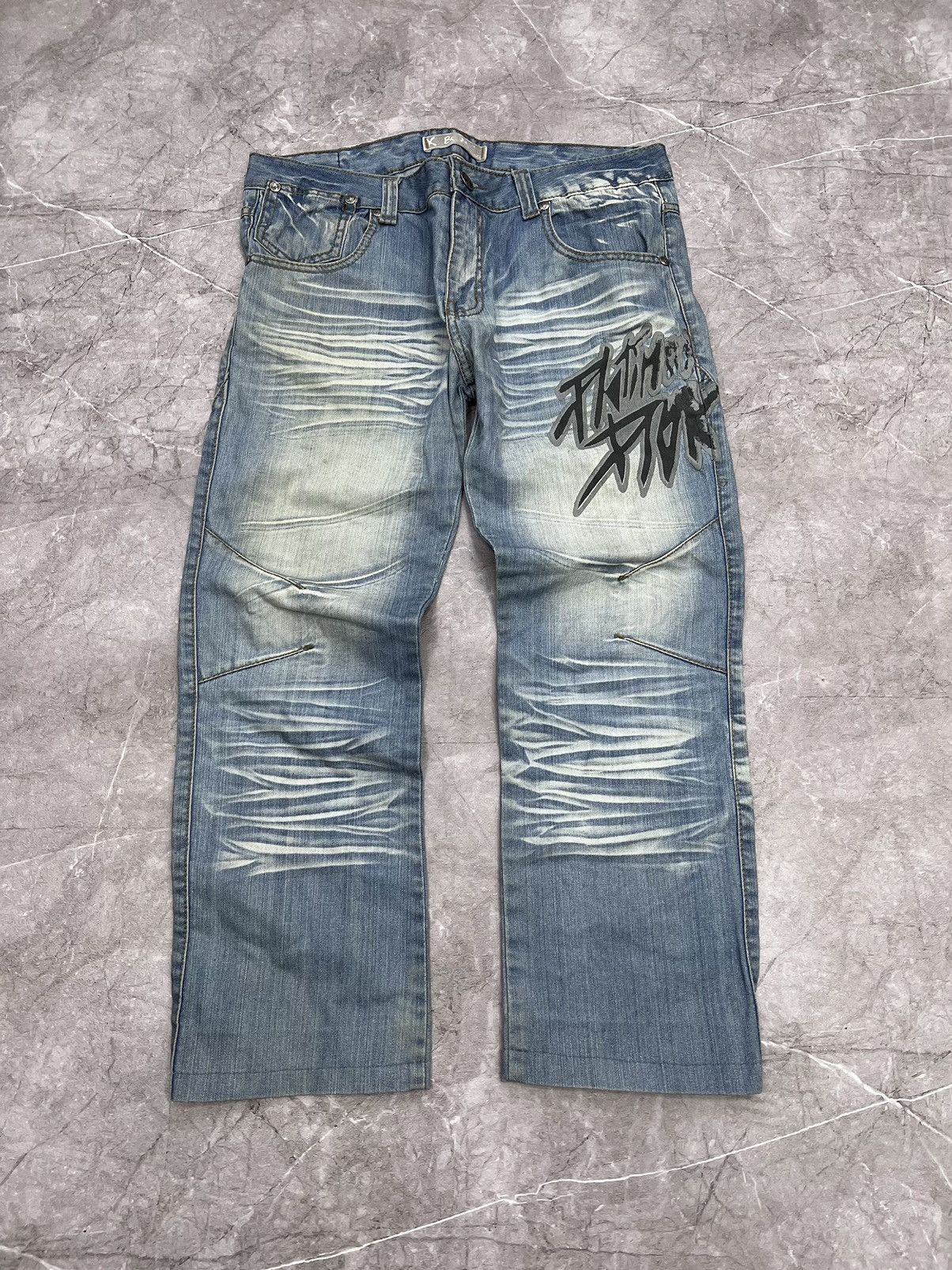 If Six Was Nine × Japanese Brand × Le Grande Bleu (L.G.B.) AVANT GARDE WASHED BAGGY edhardy STYLE CARGO JEANS Size US 36 / EU 52 - 1 Thumbnail