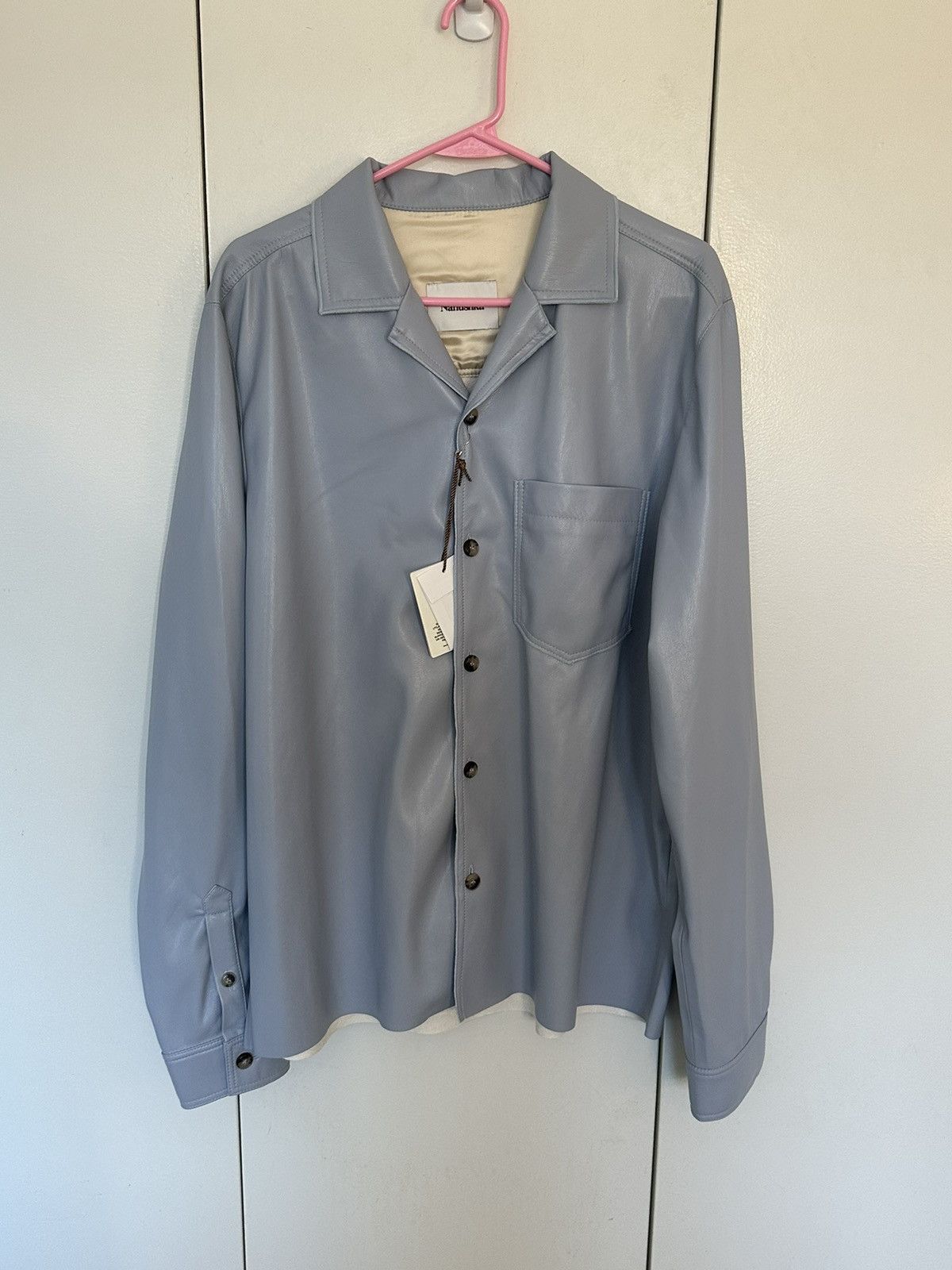 Nanushka Pastel Blue Vegan Leather Shirt Size US M / EU 48-50 / 2 - 1 Thumbnail