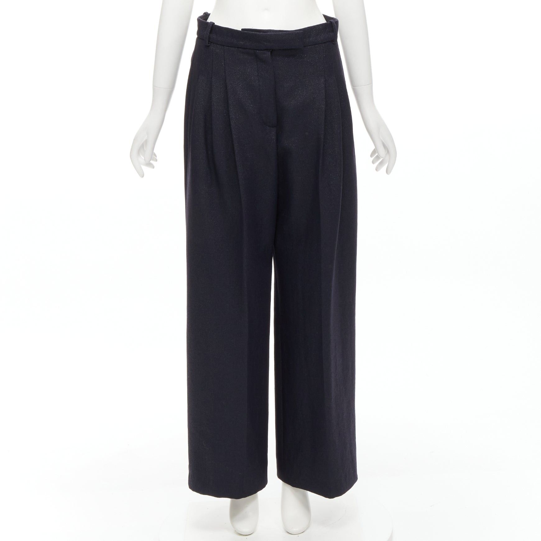Chanel new CHANEL metallic black pleated front chain trimmed wide leg pants FR40 M Size 30" / US 8 / IT 44 - 1 Thumbnail
