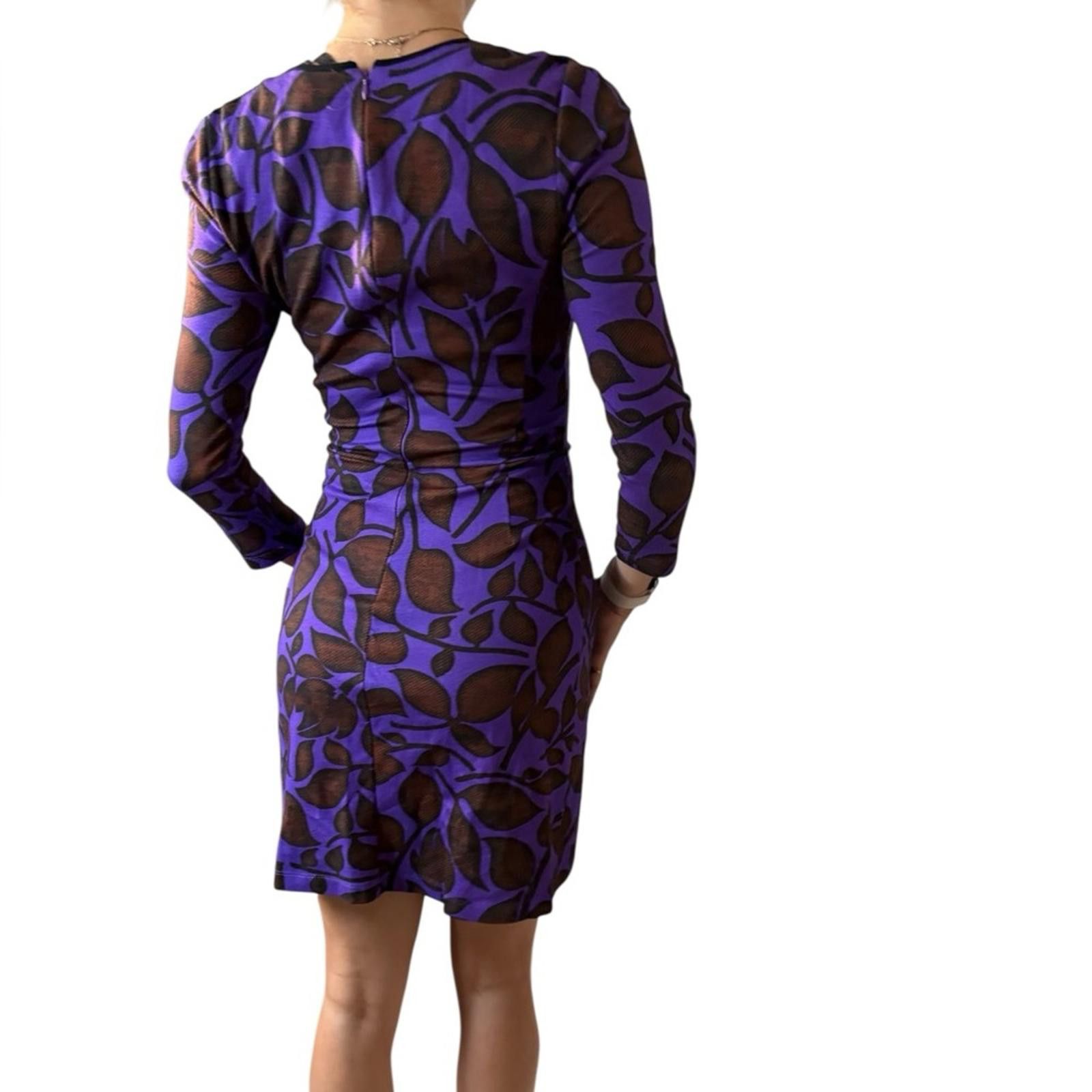 Just Cavalli Vintage Just Cavalli Purple and Brown Leaf Print Mini Dress Size XS / US 0-2 / IT 36-38 - 5 Thumbnail