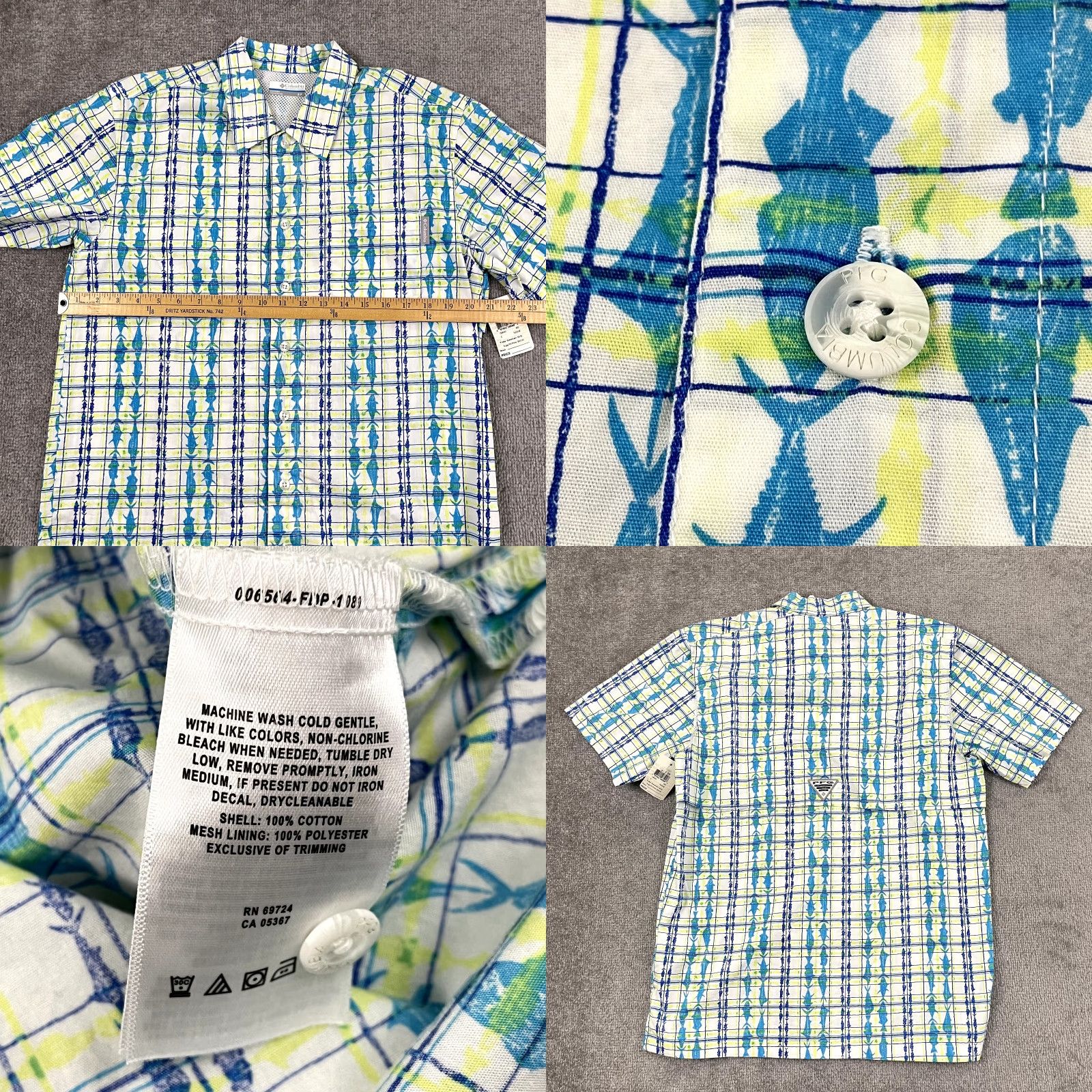 Vintage COLUMBIA Shirt Mens Small White Blue Yellow PFG Fishing Button Up Short Sleeve Size US S / EU 44-46 / 1 - 8 Thumbnail