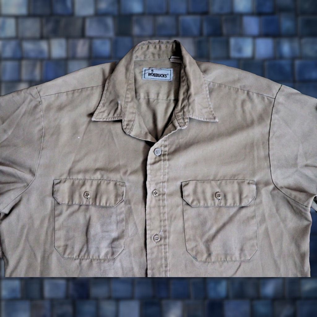 Sears VTG Roebucks Faded Grunge Distress Beige Button Work Shirt Mens L 1980s Beige Grunge Vintage Shirt Mens L Size US L / EU 52-54 / 3 - 1 Thumbnail