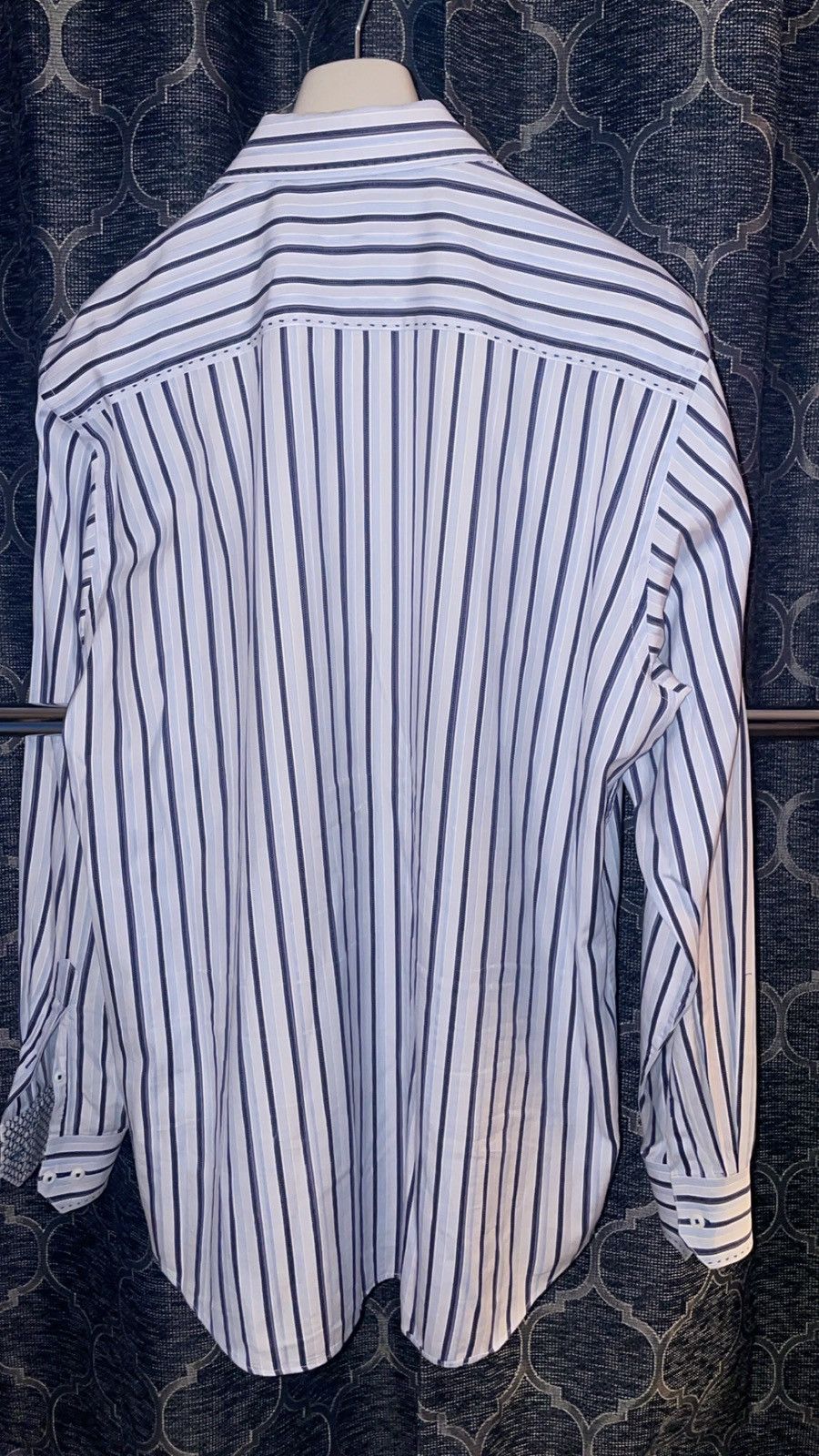 BUGATCHI Bugatchi Uomo Button-Down Dress Shirt - Blue multi-stripe Size US XL / EU 56 / 4 - 4 Thumbnail
