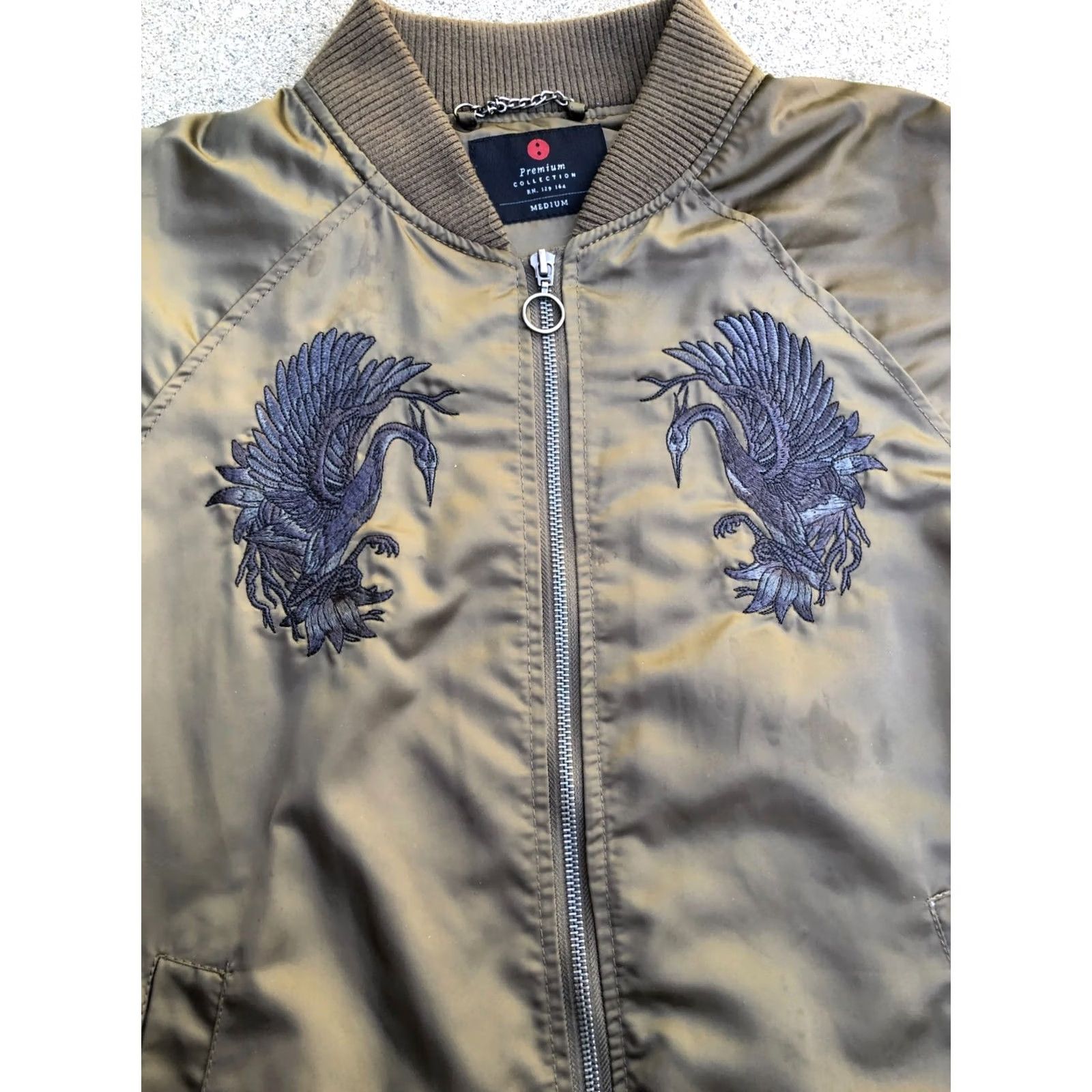 Vintage Premium Collection Embroidered Birds Bomber Jacket Men M Green Size US M / EU 48-50 / 2 - 2 Thumbnail