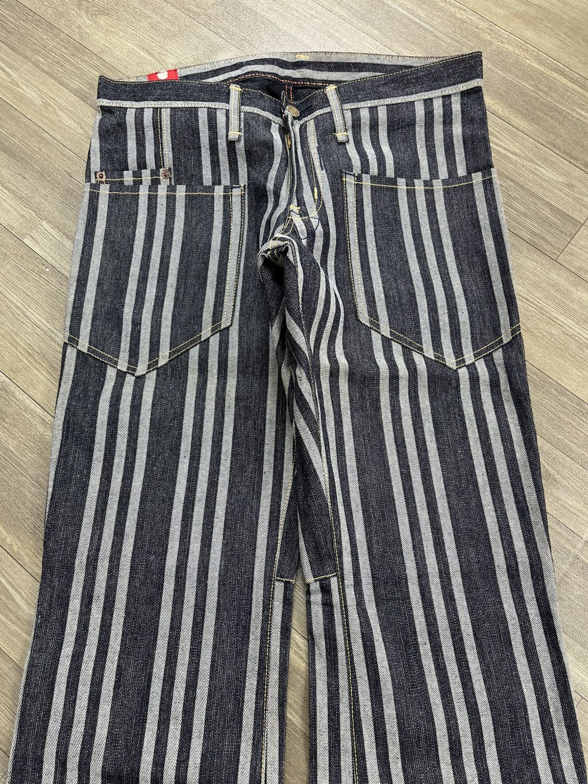 Japanese Brand Vintage Blue Way Japan Striped Indigo Denim Flared Jeans Size US 33 - 2 Thumbnail