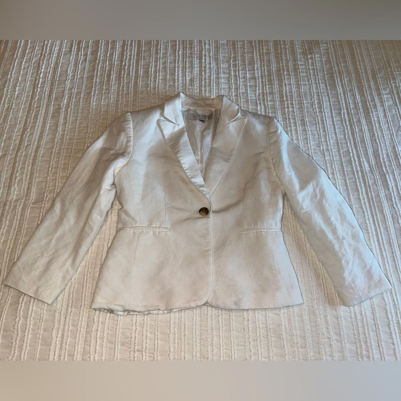 Elie Tahari Tahari Linen Blazer 8 P Women's White Size M / US 6-8 / IT 42-44 - 2 Thumbnail
