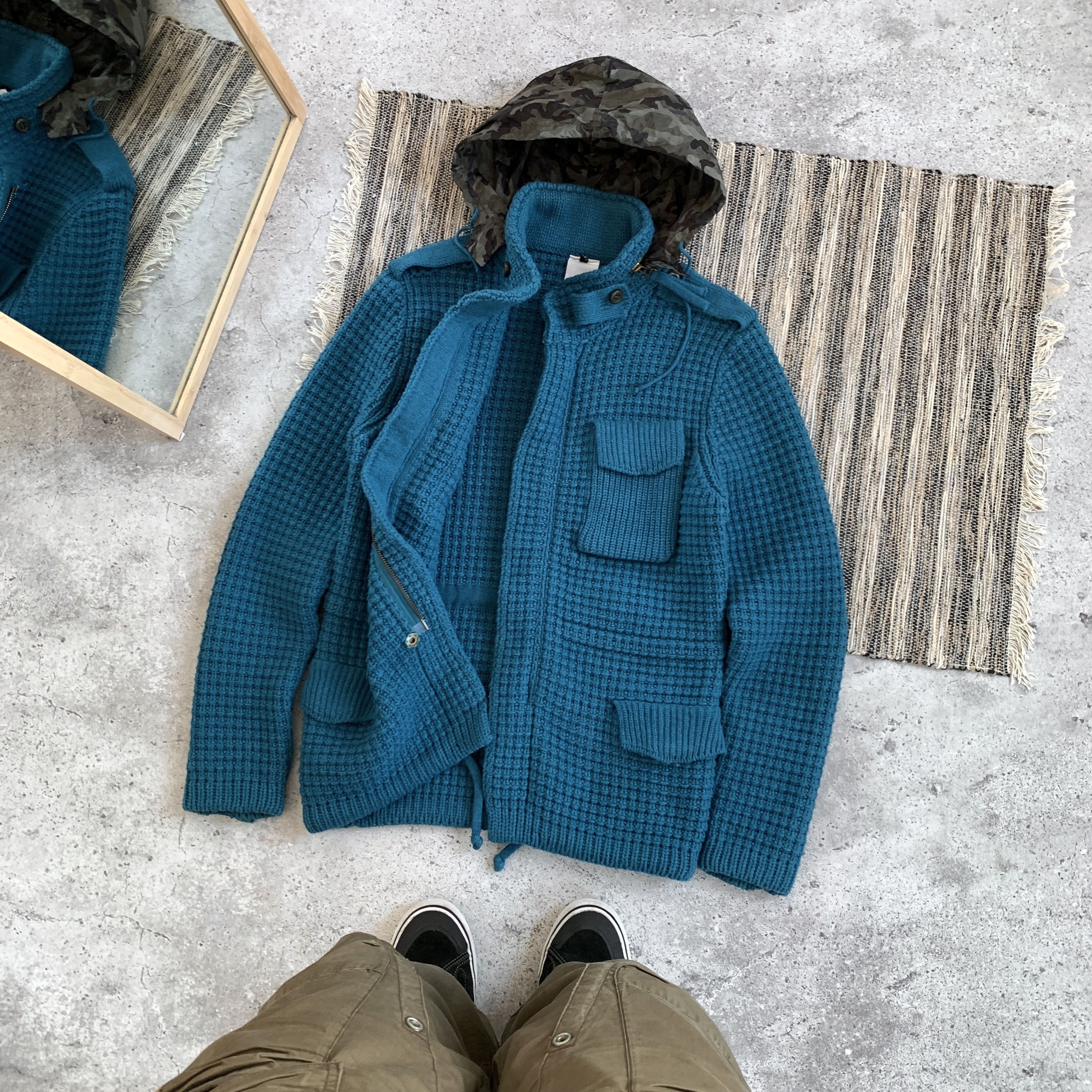 Bark BARK RARE Designer Knitted Heavy Military Blue Jacket Size US M / EU 48-50 / 2 - 2 Thumbnail