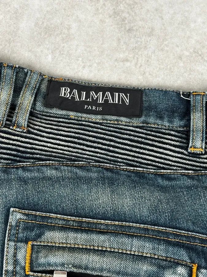Balmain 2000s Balmain Blue Washed Biker Technical Jeans Size US 32 / EU 48 - 10 Thumbnail