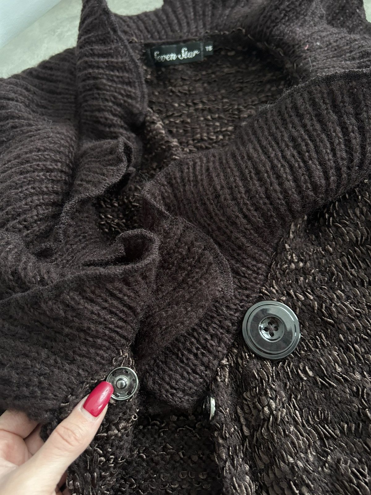 Vintage Gorgeous Long Knit Cardigan Brown Ruffle Y2K Vintage Size M / US 6-8 / IT 42-44 - 9 Thumbnail