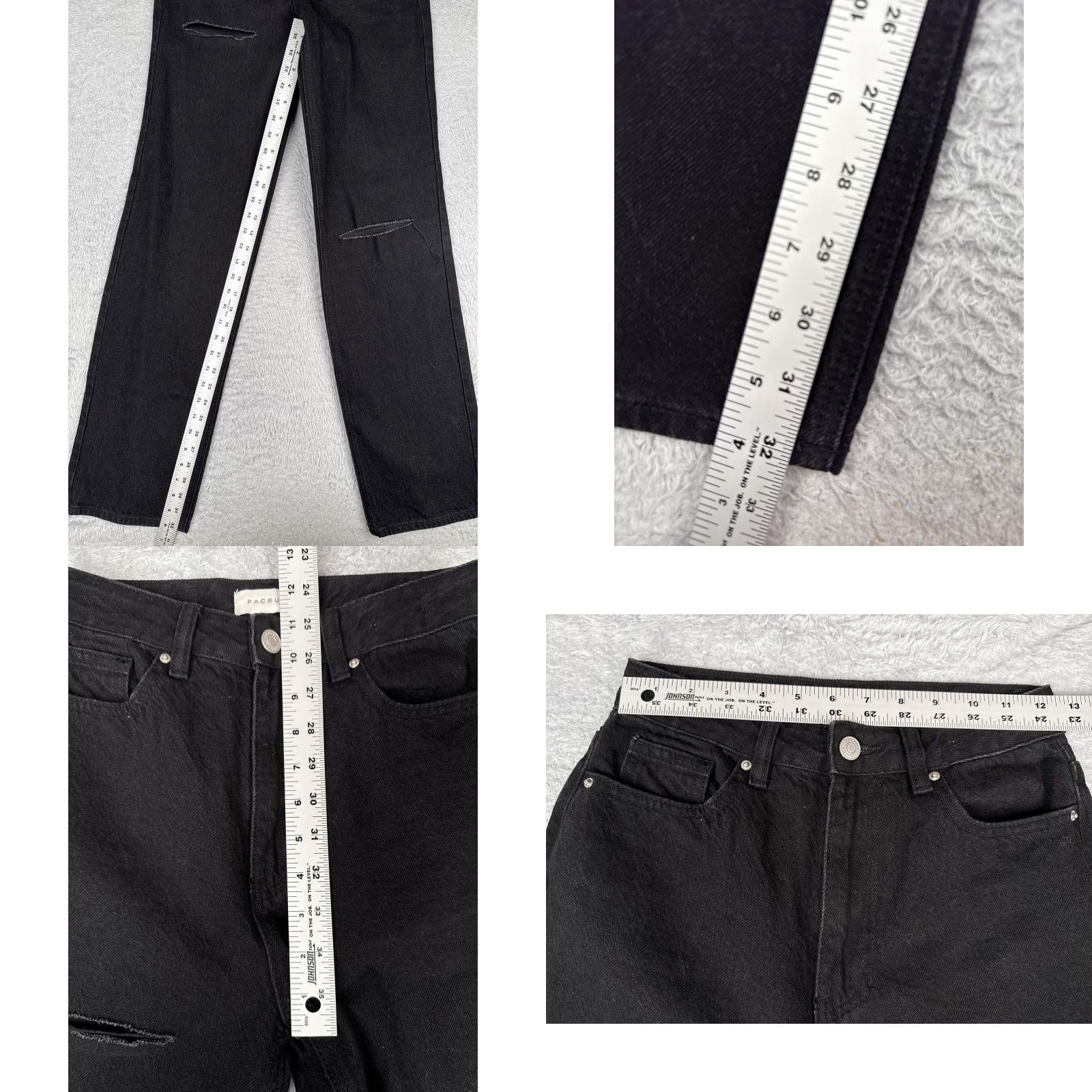 Pacsun PacSun Jeans Womens High Rise Straight Distressed Black 24x33 Zip Knee Slits 5-Pocket Denim Size 42" / US 20 - 8 Thumbnail