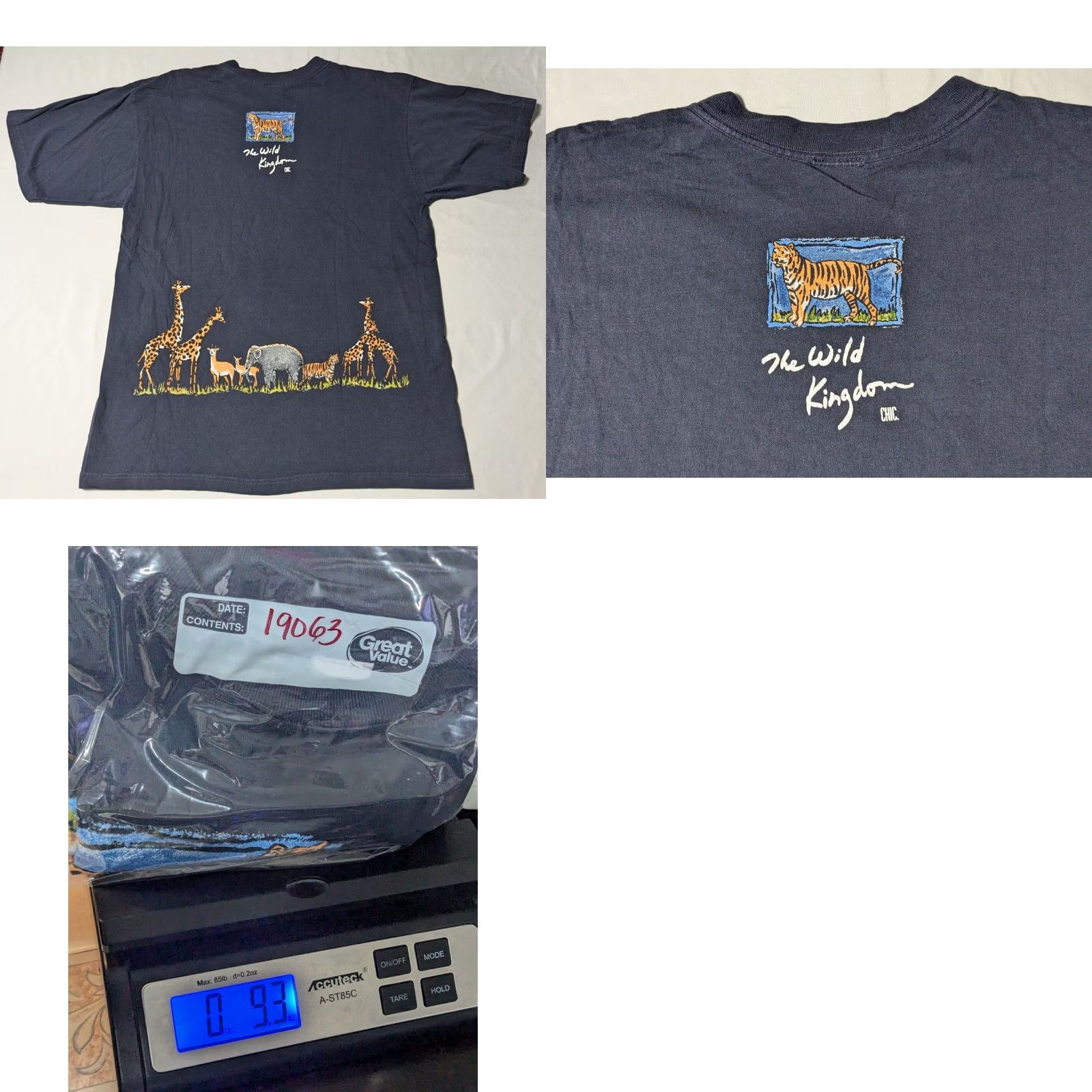 Vintage CHIC T-Shirt Men L Blue VTG 90s THE WILD KINGDOM SAFARI Tiger Elephant Giraffe Double-Sided Crew Neck Short Sleeve Graphic Print Size US L / EU 52-54 / 3 - 10 Thumbnail