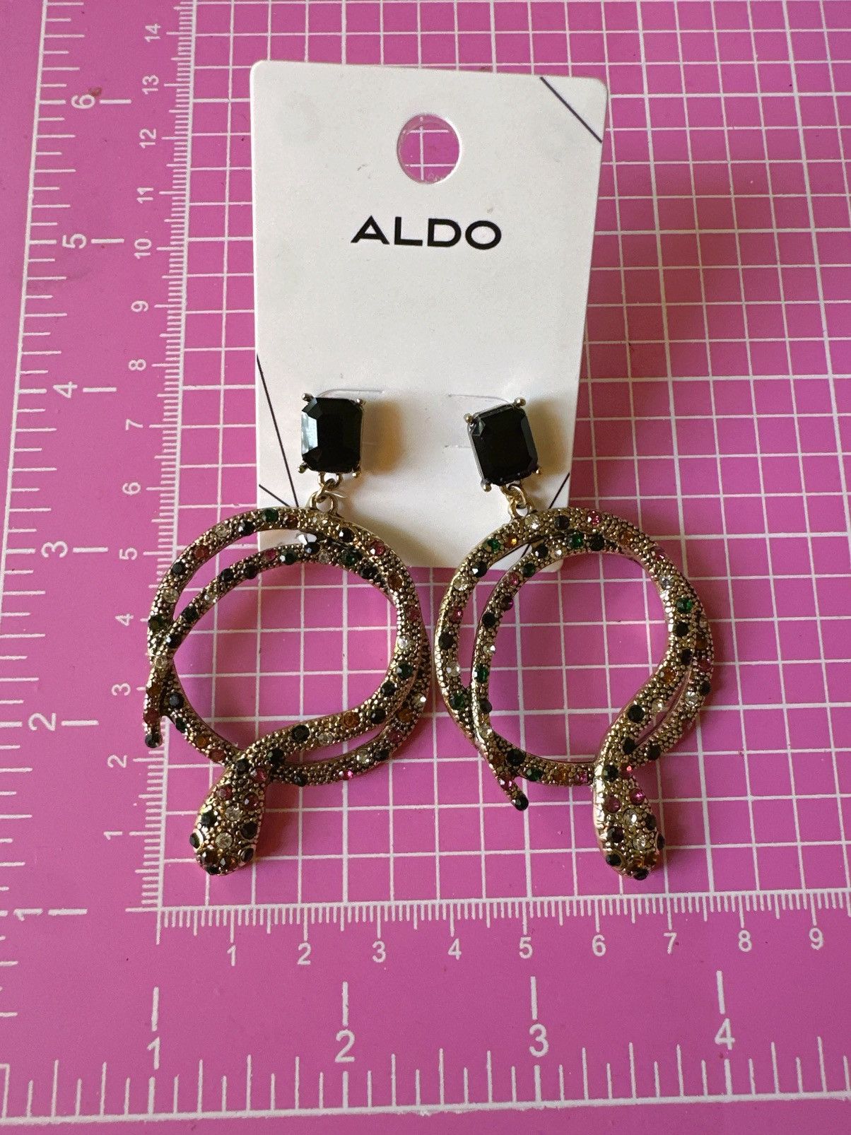 Aldo Aldo earrings gold tone snake multicolor diamonds paved drop Size ONE SIZE - 2 Thumbnail