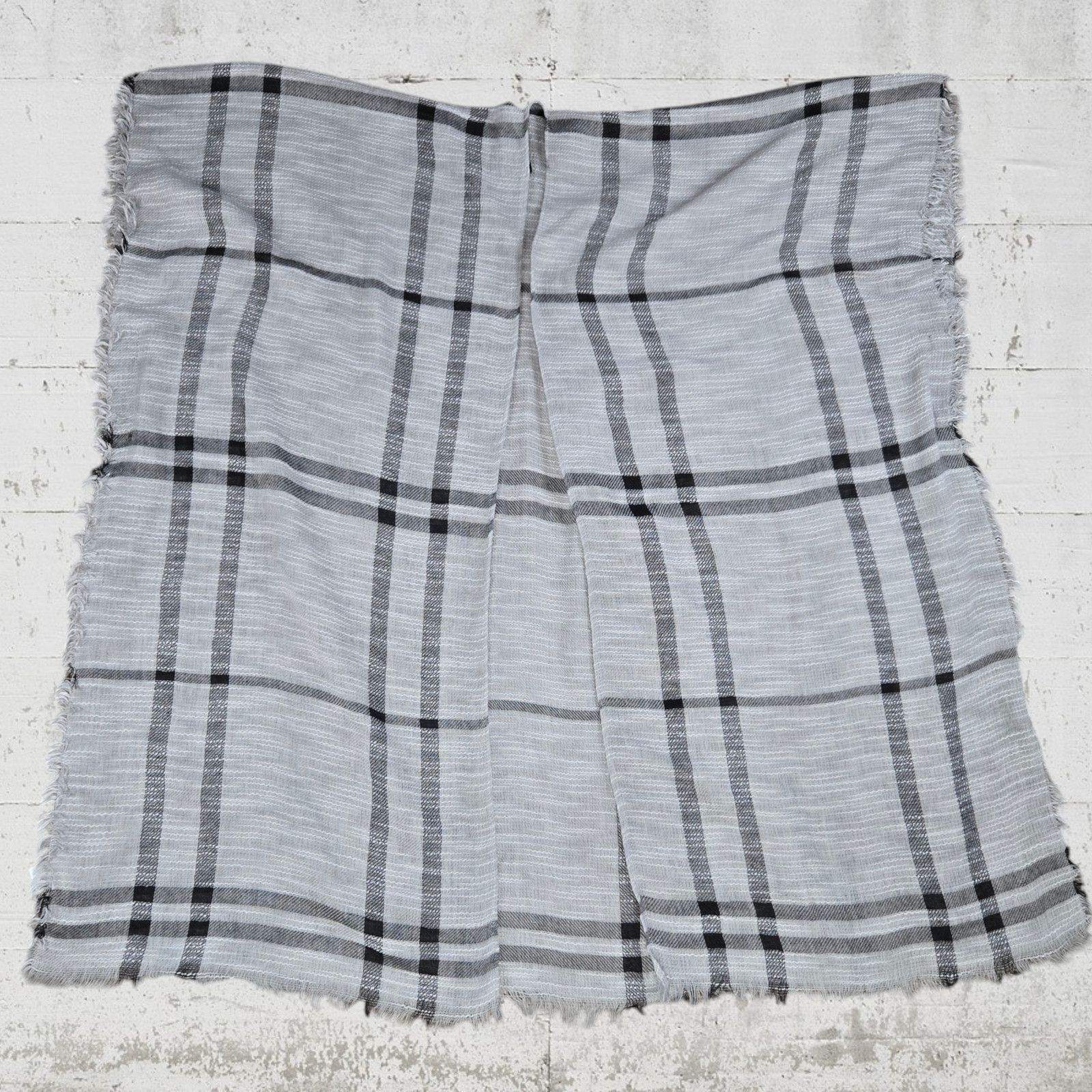 Other Gray Black Plaid Fringe Wrap Style Blanket Scarf Poncho Size ONE SIZE - 1 Thumbnail