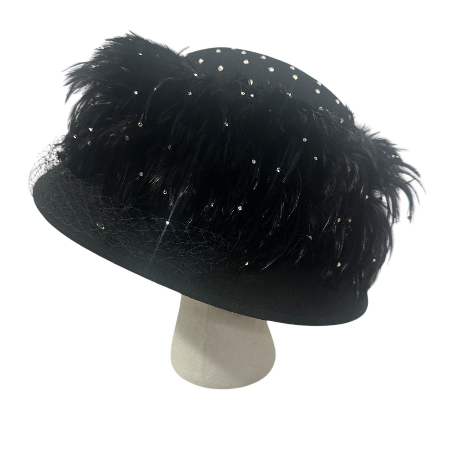 Vintage Vintage 80s Essence Black Feathered Derby Church Hat Size ONE SIZE - 3 Thumbnail