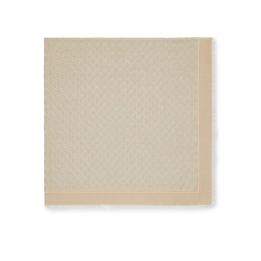 AMI GUCCI $770 Ivory Laminated GG Wool Scarf New & Authentic Size ONE SIZE - 2 Thumbnail