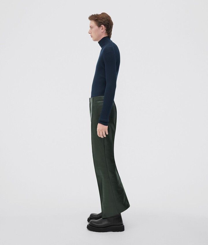Bottega Veneta o1loc1c0824 715406 Curved Shape Leather Trousers in Green Size US 36 / EU 52 - 2 Thumbnail