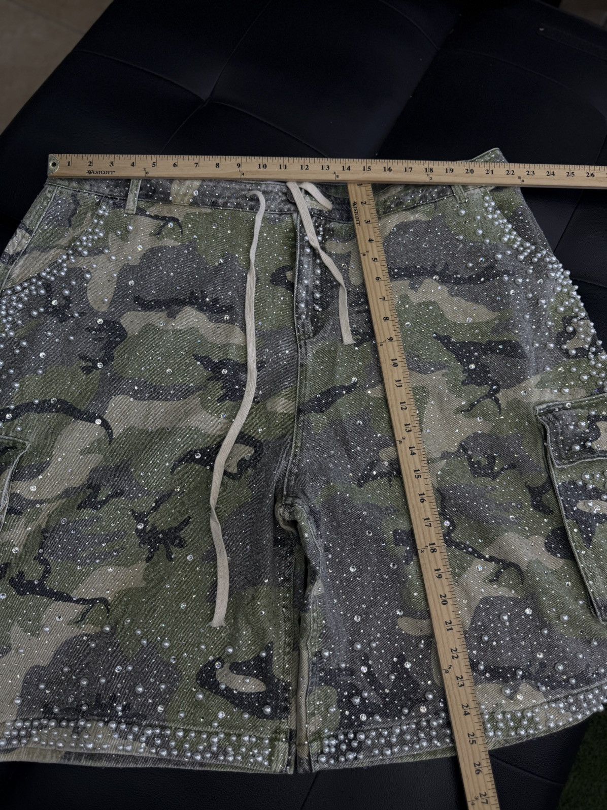 Vale Valley Rhinestone Crystal Shorts Denim Green Camo Size 40 Size US 40 / EU 56 - 7 Thumbnail