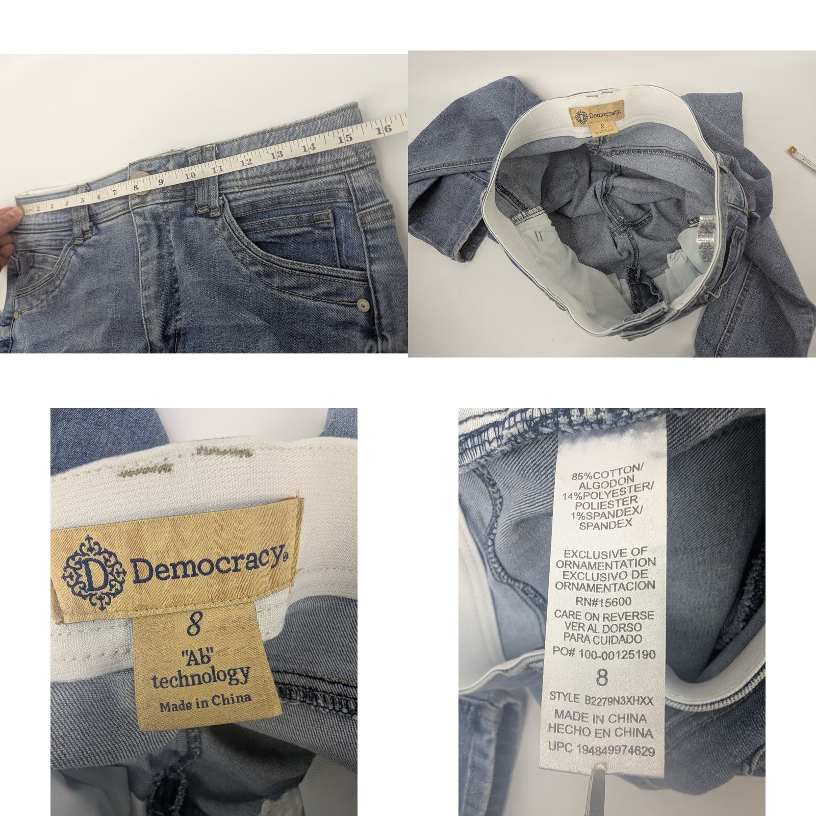 Vintage Democracy Jeans Ankle 8 Womens Medium Wash Blue Pop 5-Pocket Denim AB Technology Slim Stretch Regular Waist Mid Rise Shirts? Size 30" / US 8 / IT 44 - 8 Thumbnail
