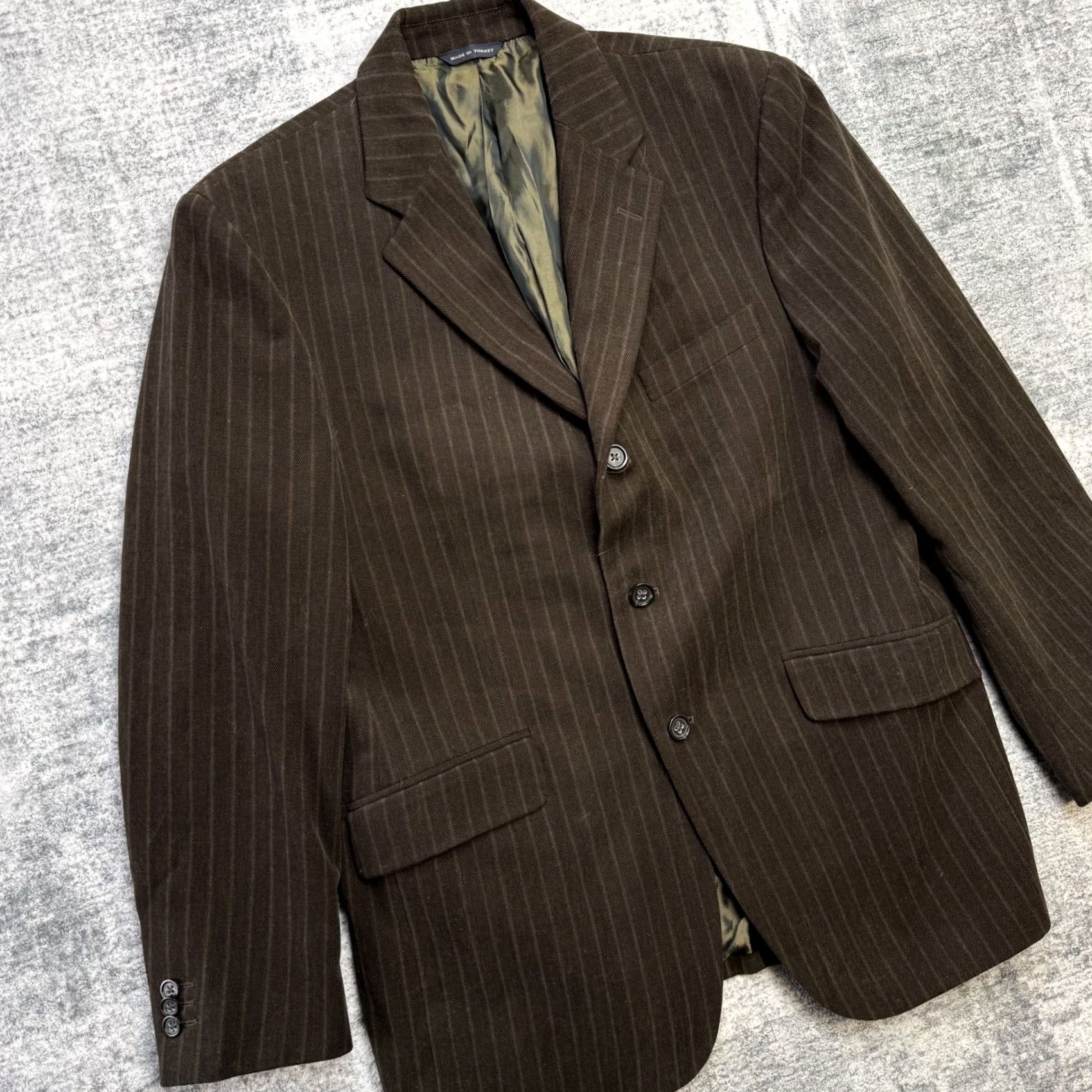 Banana Republic VINTAGE Banana Republic Blazer Mens 42S Brown Pinstripe 3-Button Notch Lapel Single-Breasted Wool/Cotton 40in Chest 42 Regular Brown Denim? Size 42R - 2 Thumbnail