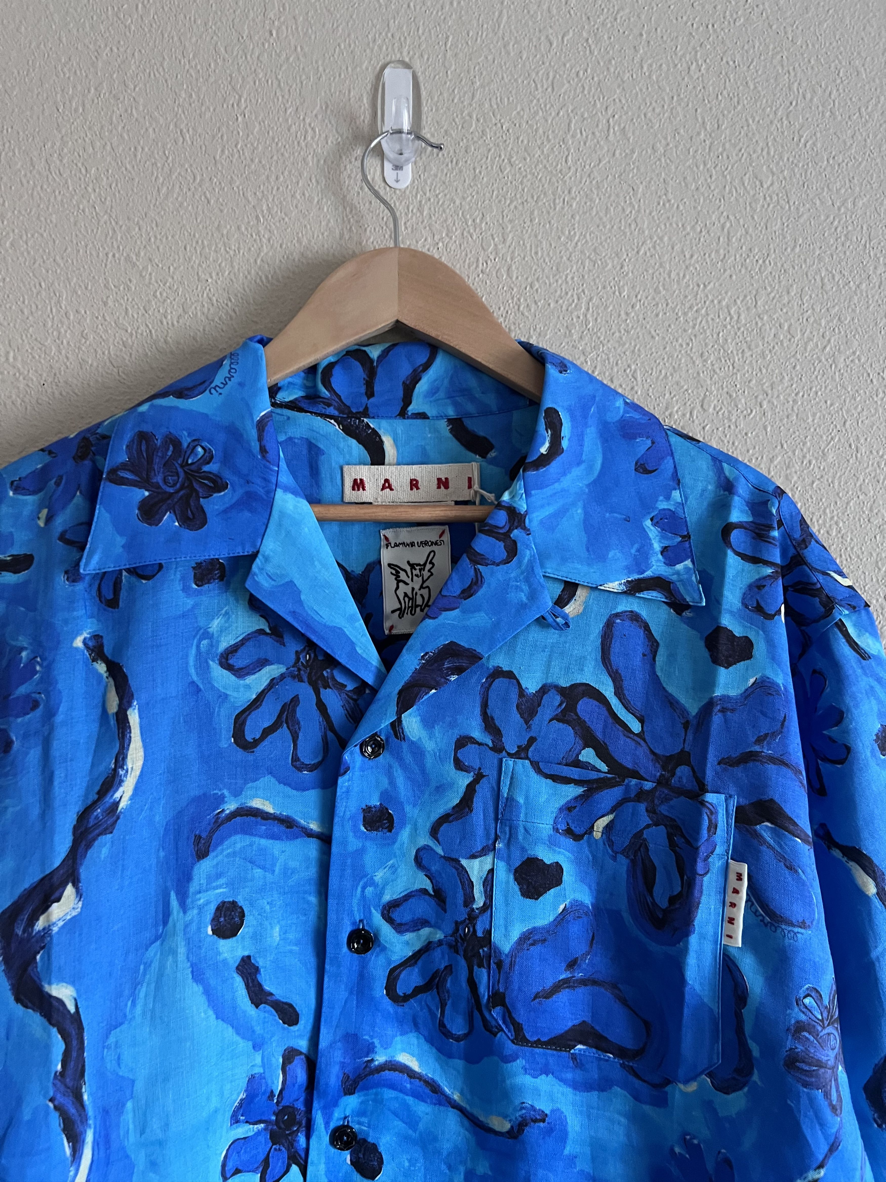Marni Marni Short Sleeve Bowling Shirt in Azure Size US L / EU 52-54 / 3 - 2 Thumbnail