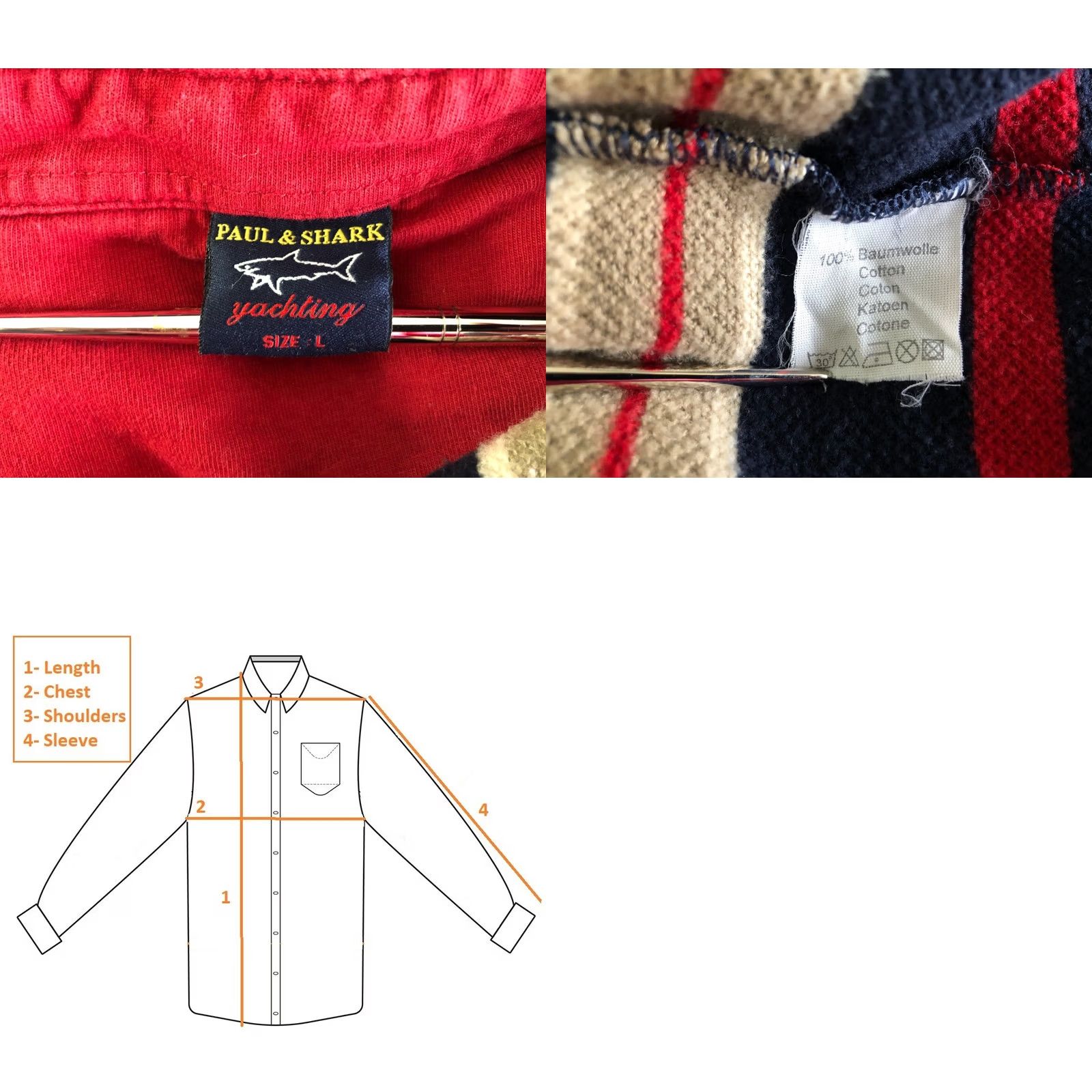 Paul & Shark Paul & Shark Polo Shirt Multicolor Striped Cotton Long Sleeve Men's L Size US L / EU 52-54 / 3 - 9 Thumbnail