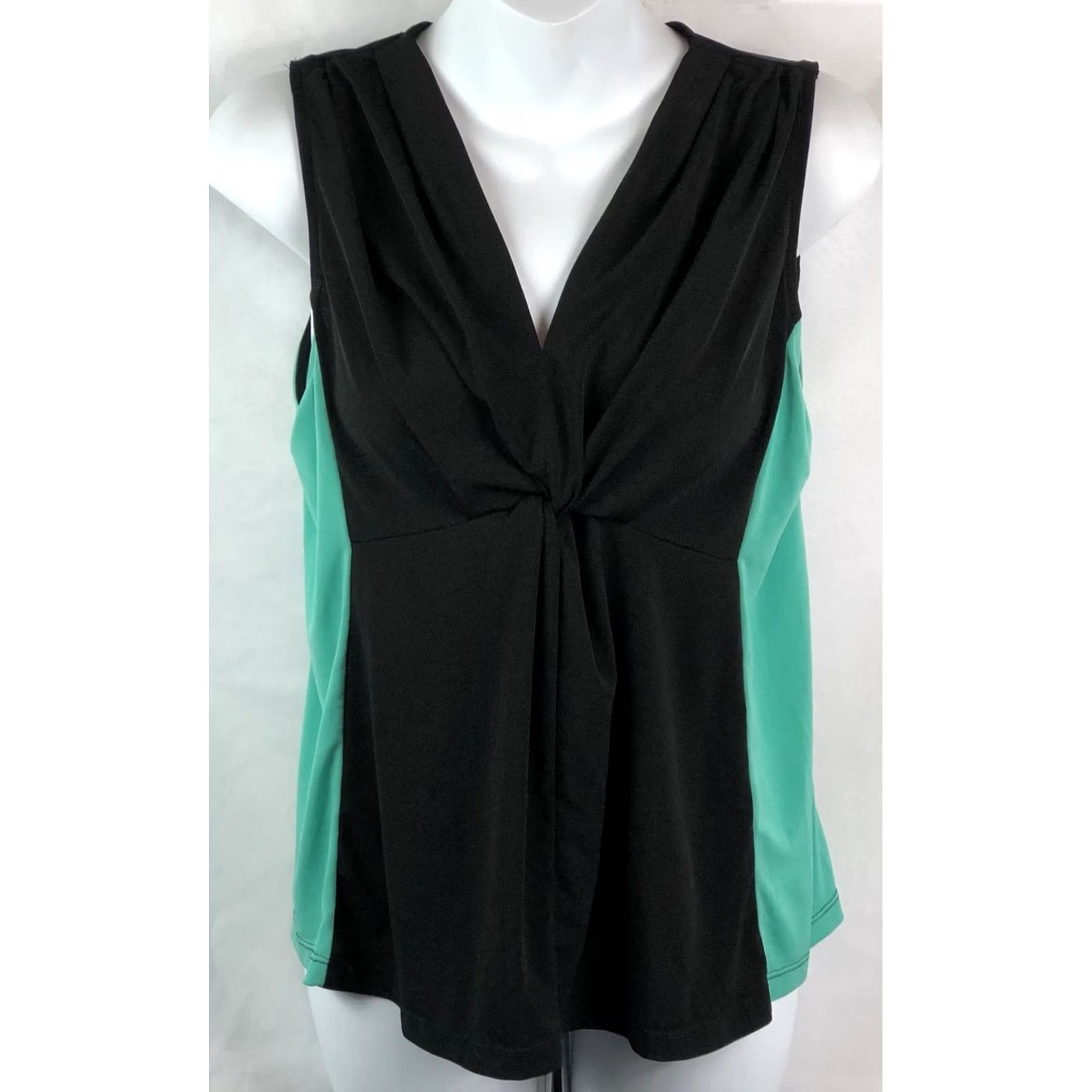 George George Sleeveless Tank Top S Black Green Twist Front V-Neck Active Wear Women Tank XS? Size S / US 4 / IT 40 - 5 Thumbnail
