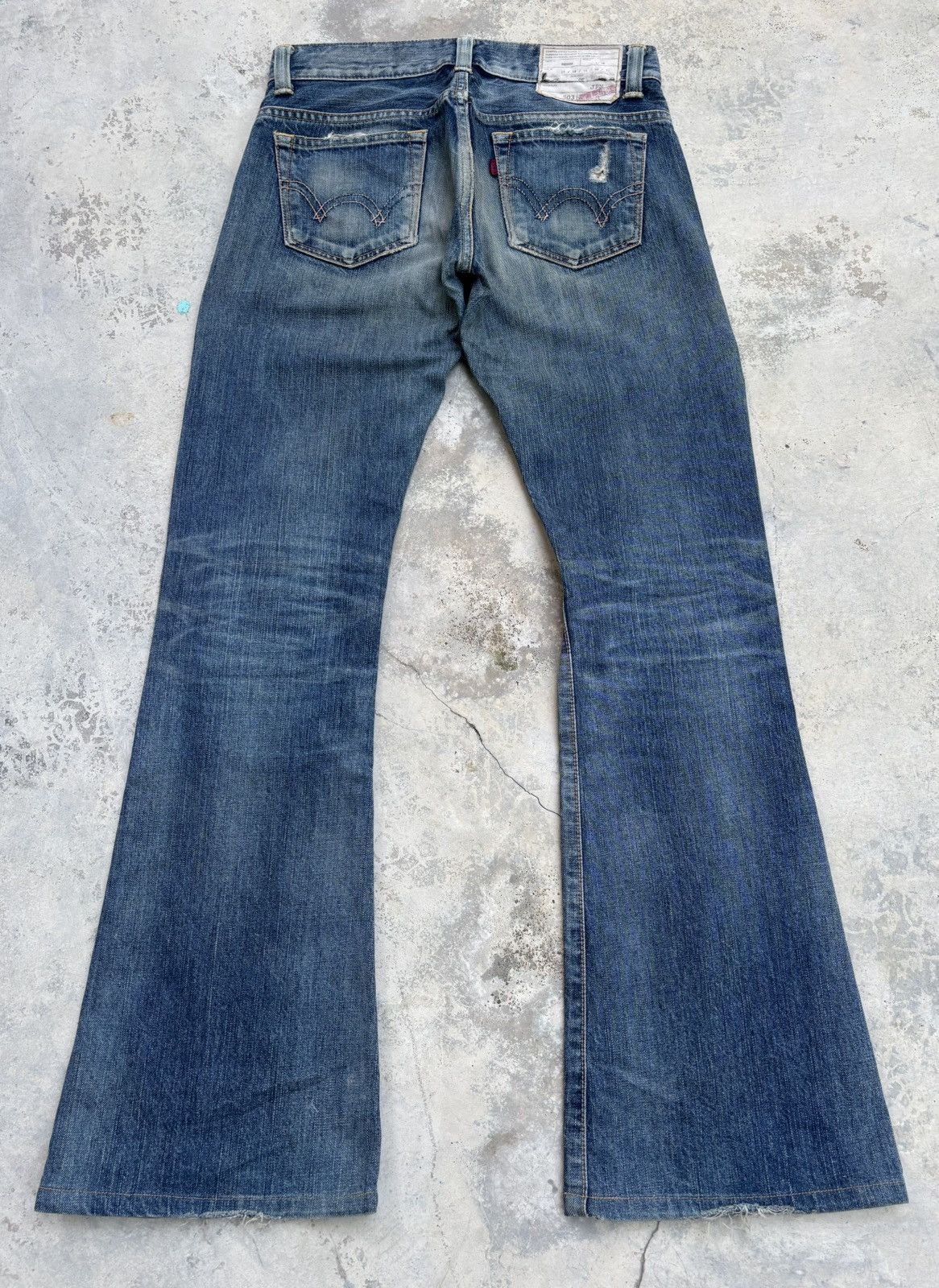 If Six Was Nine Flare Jeans Edwin 503 Japan Mud Wash Distress Bootcut Jean Size 29" - 2 Thumbnail