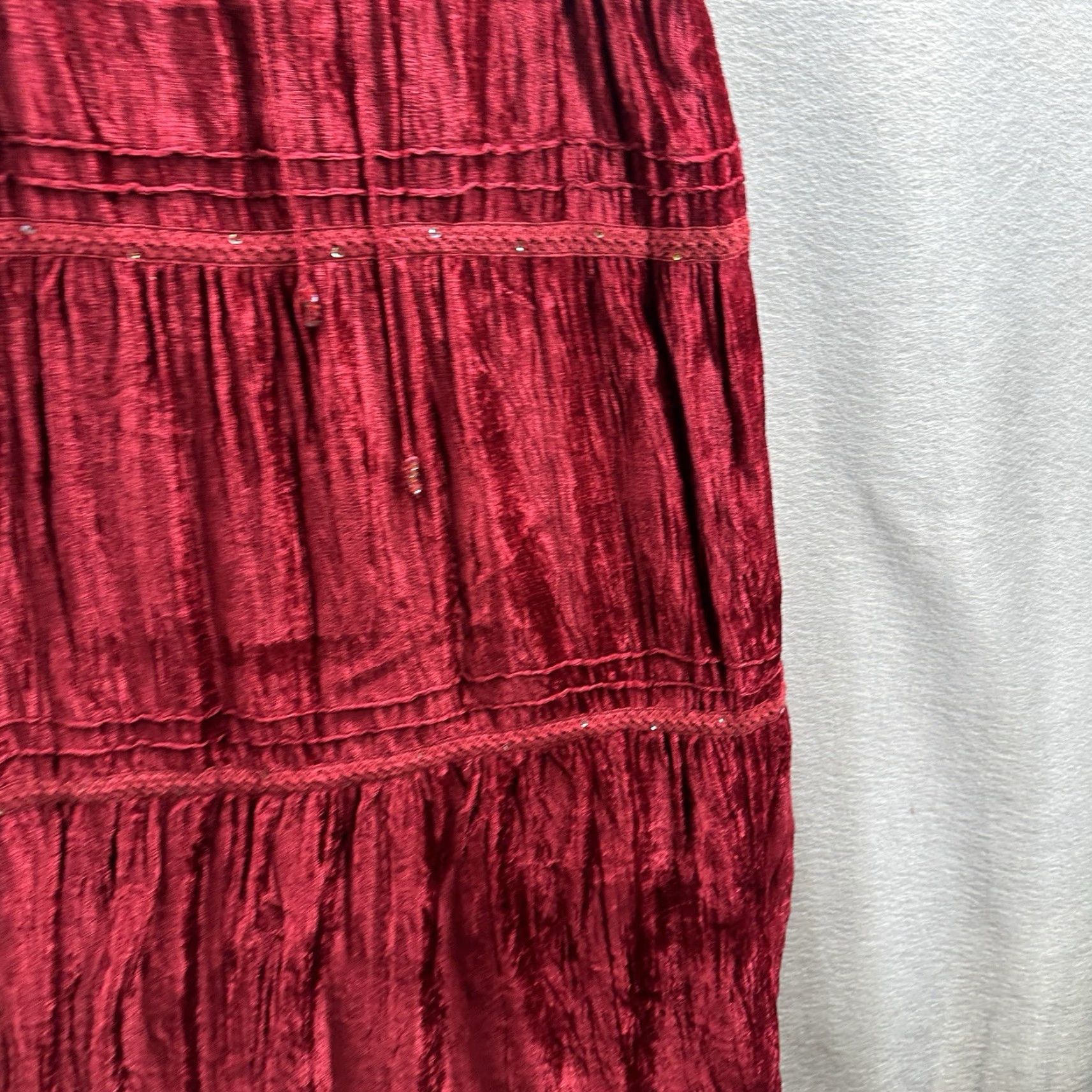 Velvet VINTAGE JFW Skirt Womens M Midi Velvet Bohemian Red Boho Dressy A-Line 90s Size 32" / US 10 / IT 46 - 4 Thumbnail