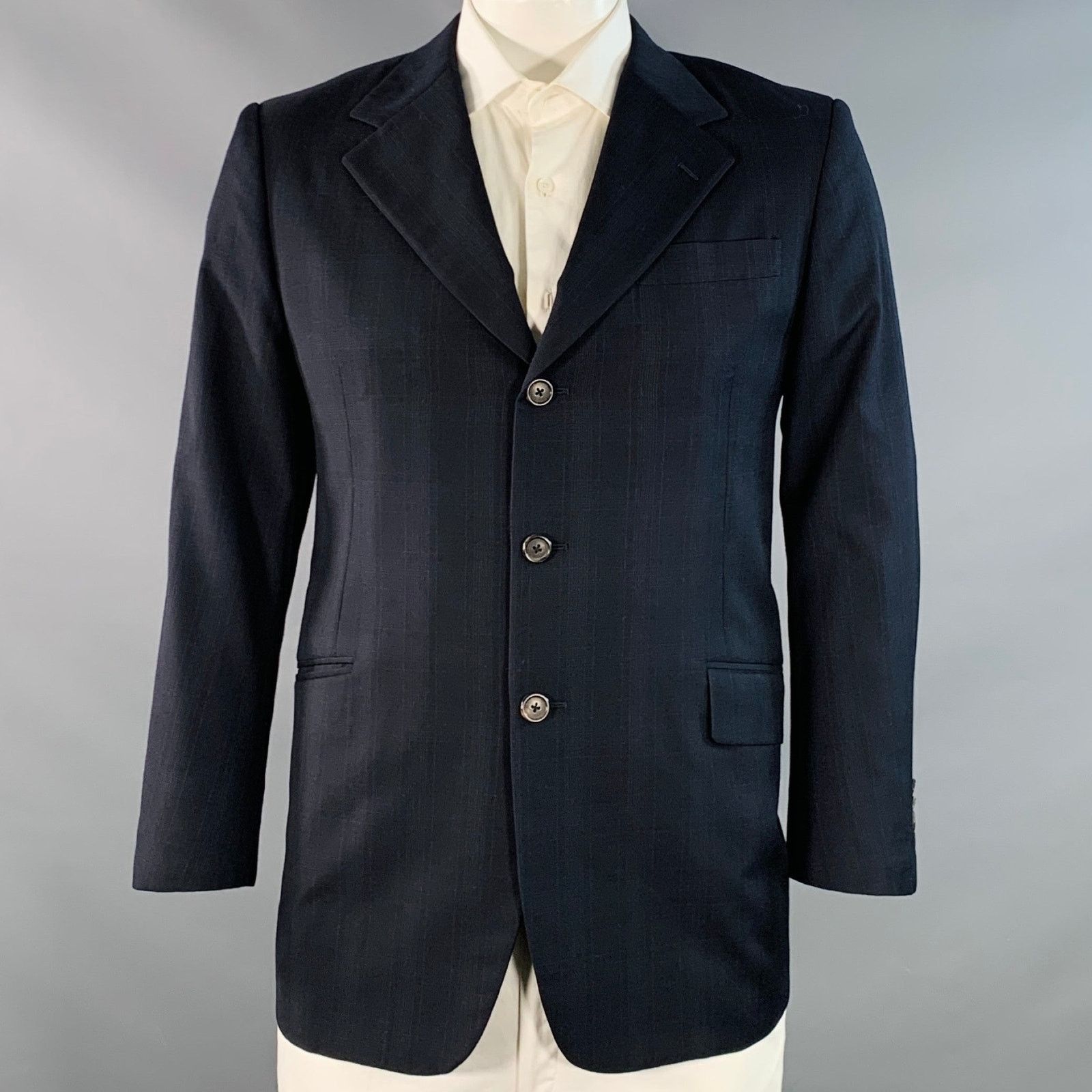 Prada Navy Charcoal Plaid Wool Single Breasted Notch Lapel Size 42R - 1 Thumbnail