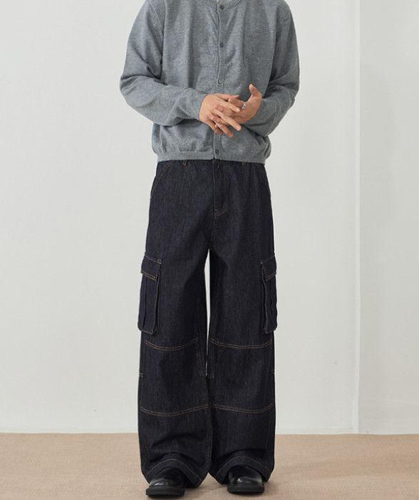 Japanese Brand Men's retro loose-fitting multi-pocket baggy jeans Size US 32 / EU 48 - 3 Thumbnail