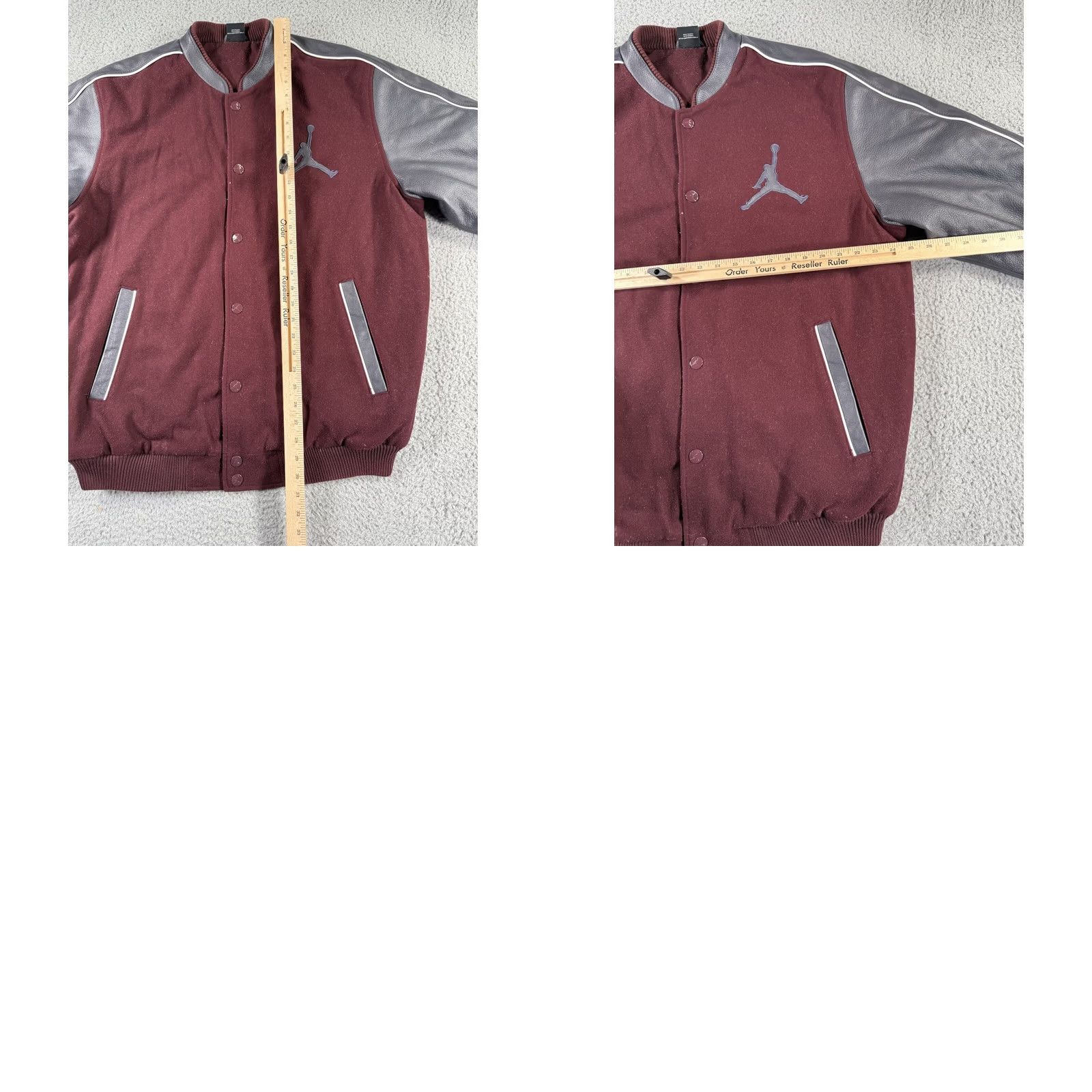 Jordan Brand VINTAGE Jordan Flight Varsity Jacket Mens Large Burgundy Charcoal Jumpman Wool Leather Size US L / EU 52-54 / 3 - 11 Thumbnail
