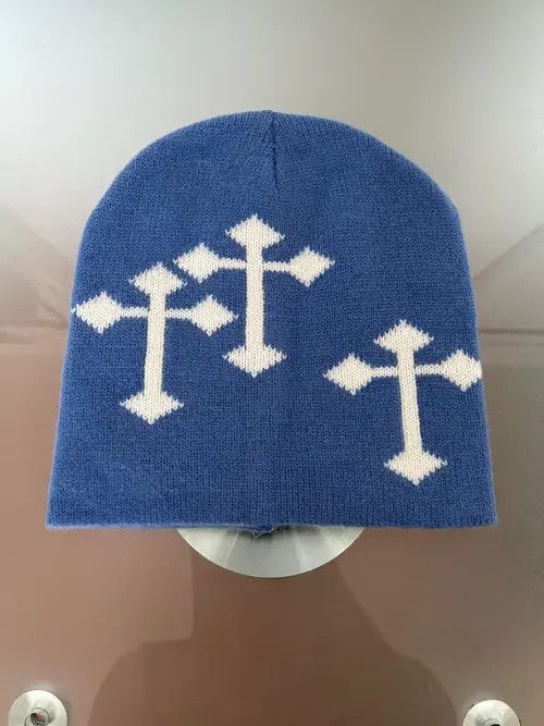 image of Vintage Gothic Cross Beanie (Sky Blue), Men's